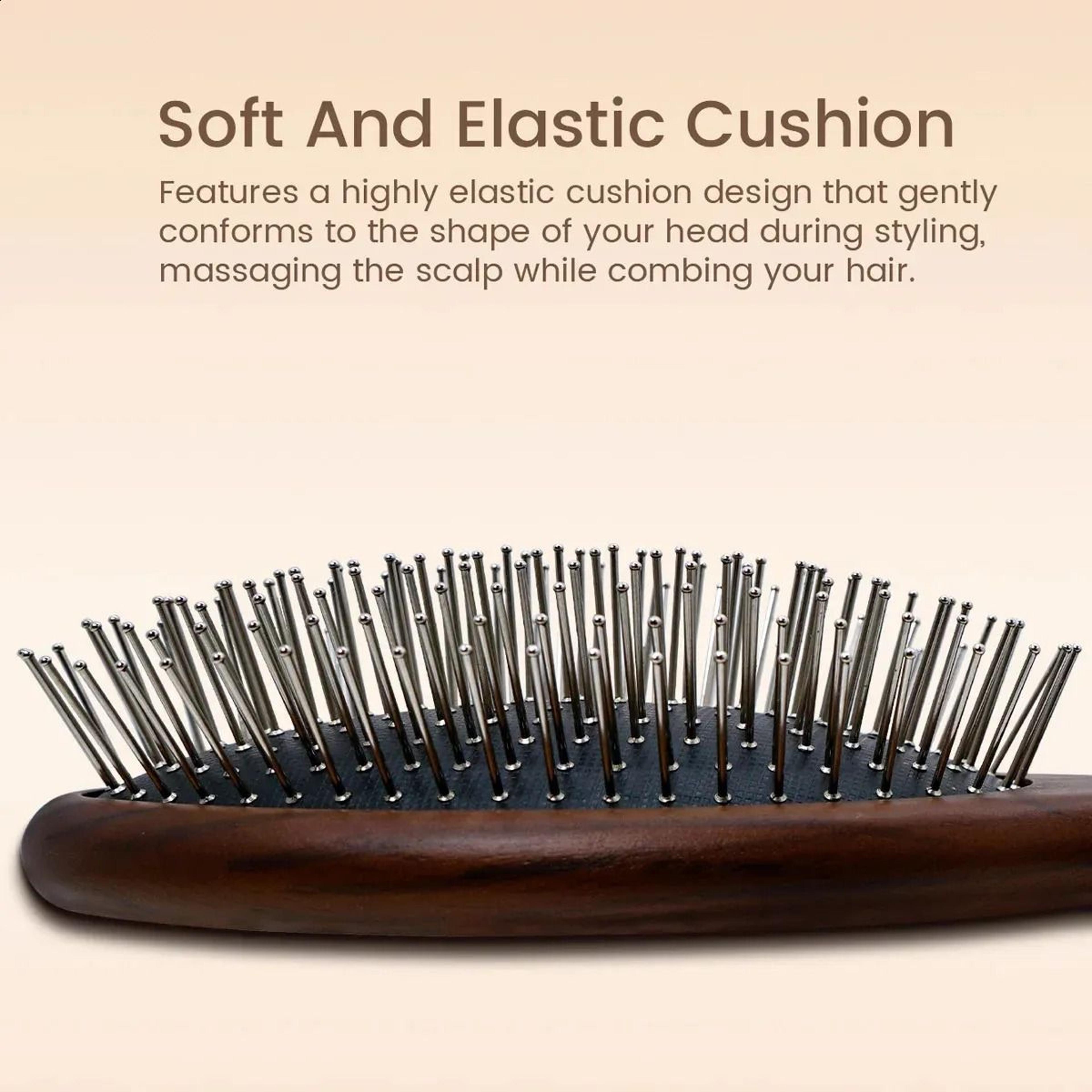 Natural Wooden Paddle Hair Brush With Metal Bristles And Air Cushion Scalp Massage Design 4