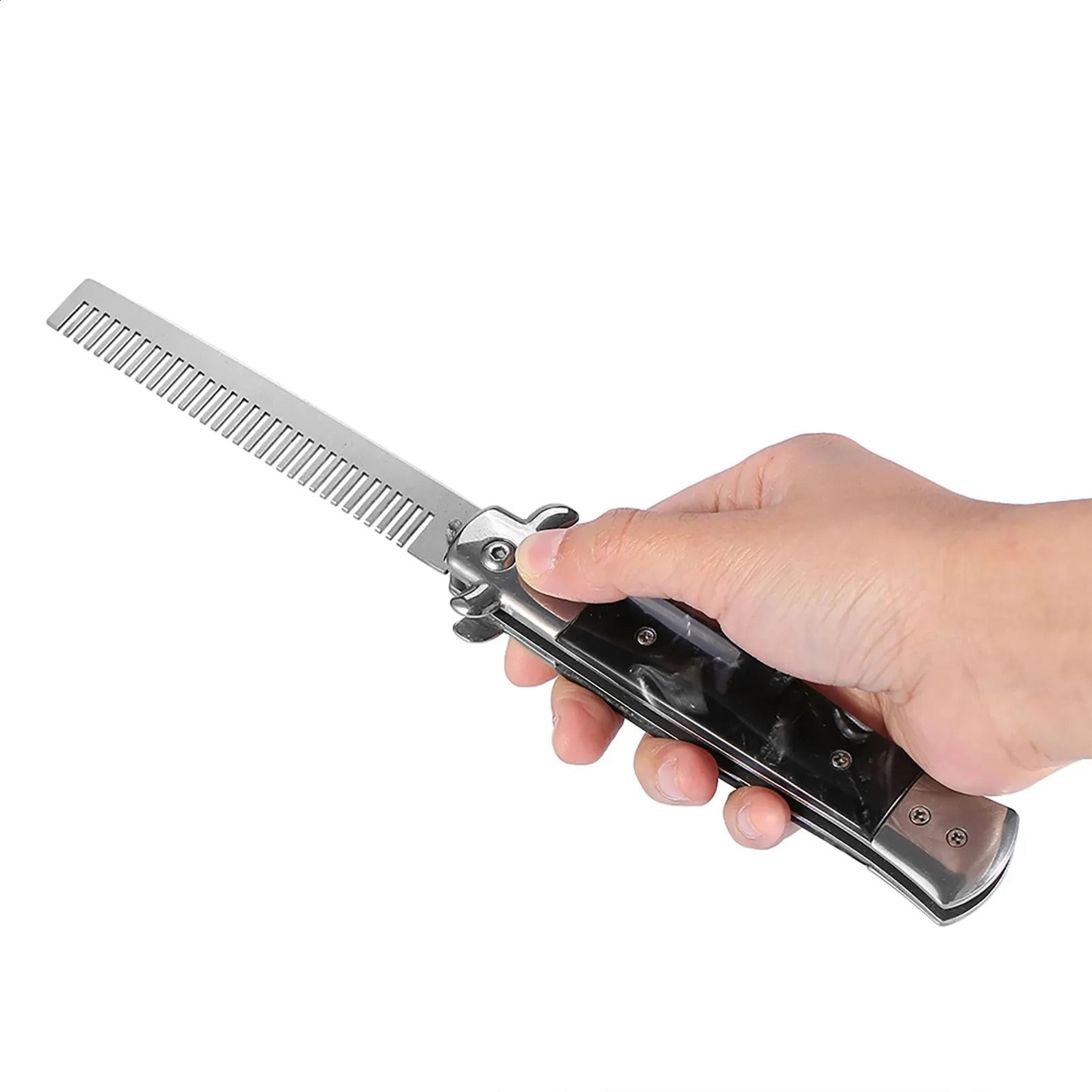 Stainless Steel Folding Hair Comb With Spring Switch Compact Pocket Grooming Tool 0