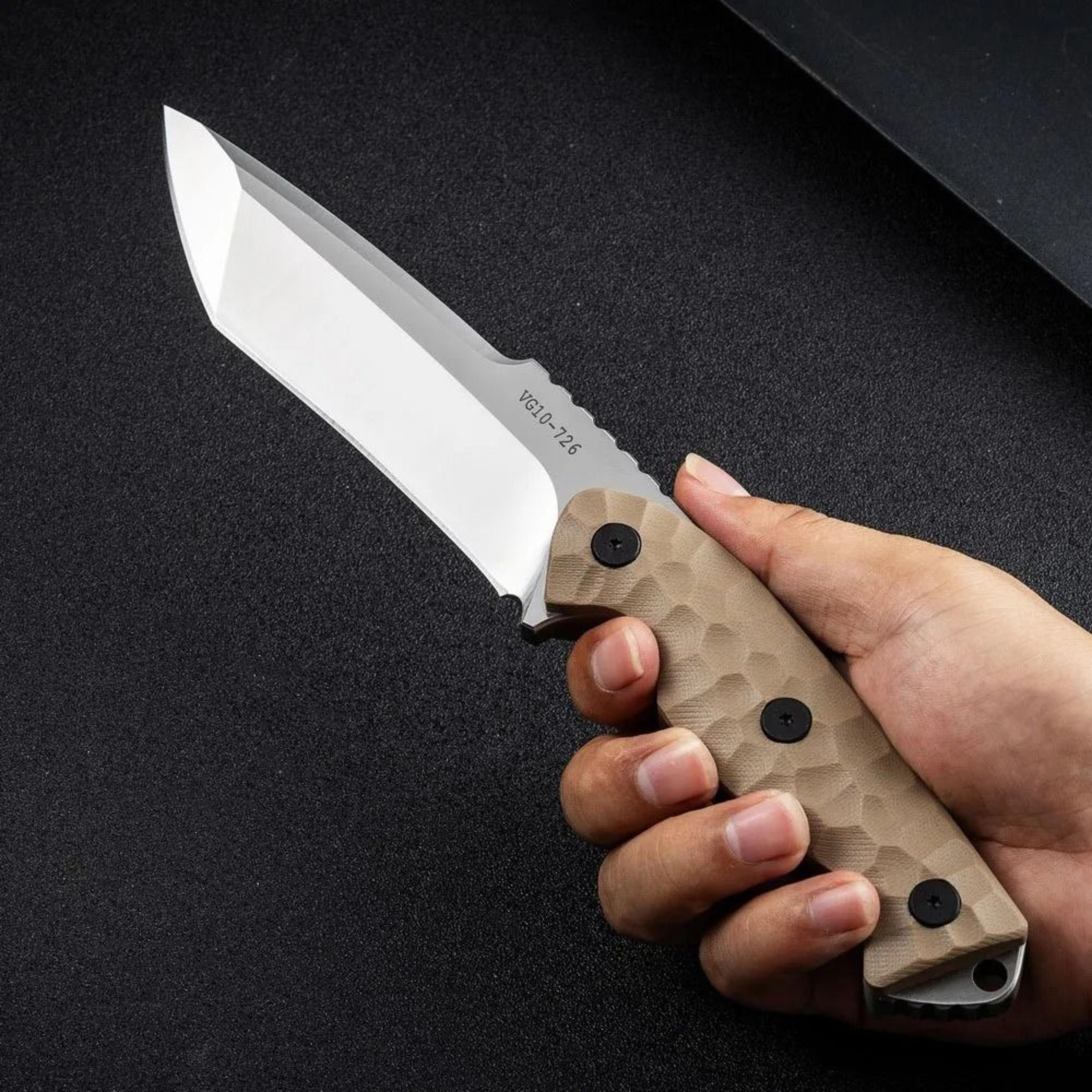 stainless steel fixed blade kitchen knife with handle