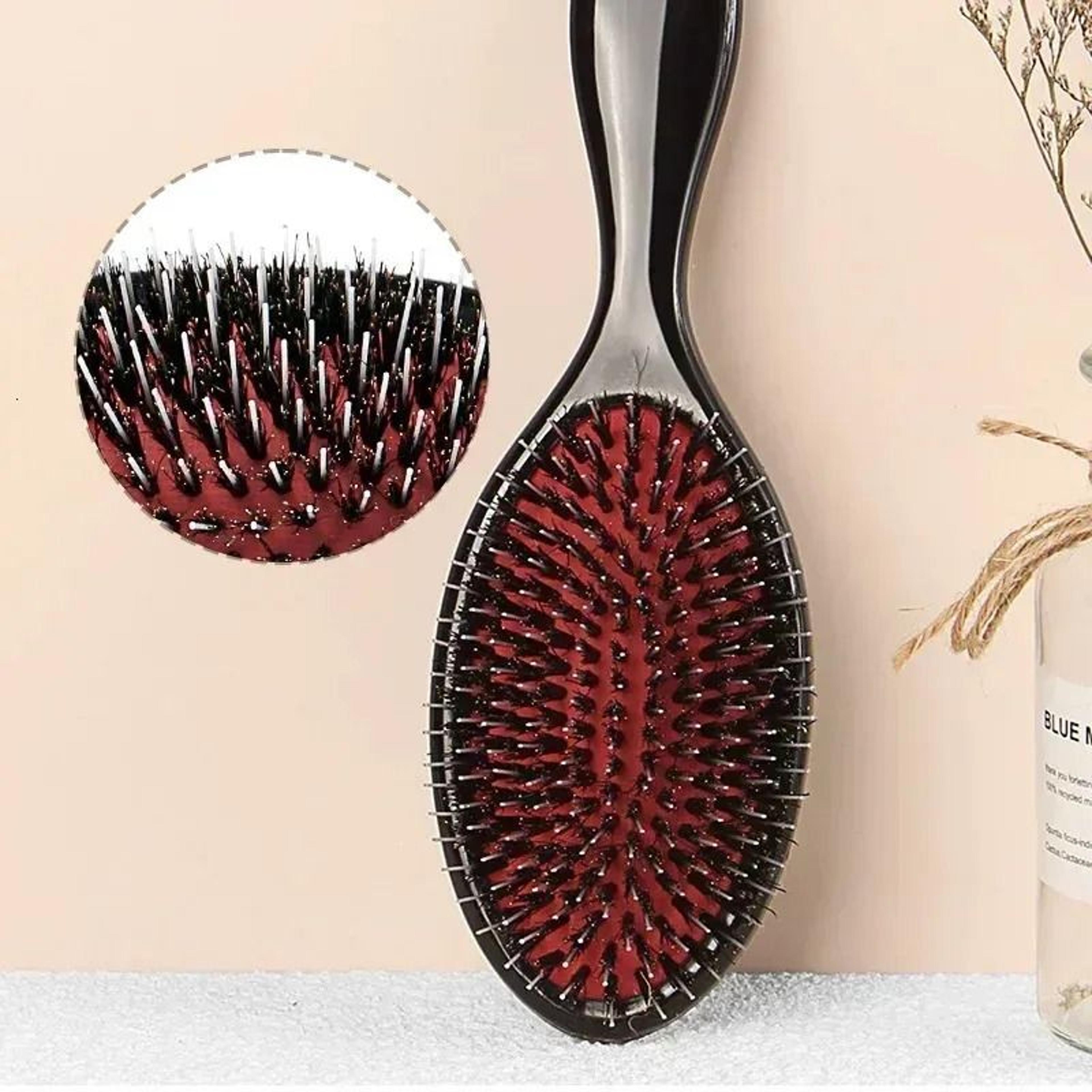 mini boar bristle nylon hairbrush for scalp massage and detangling
