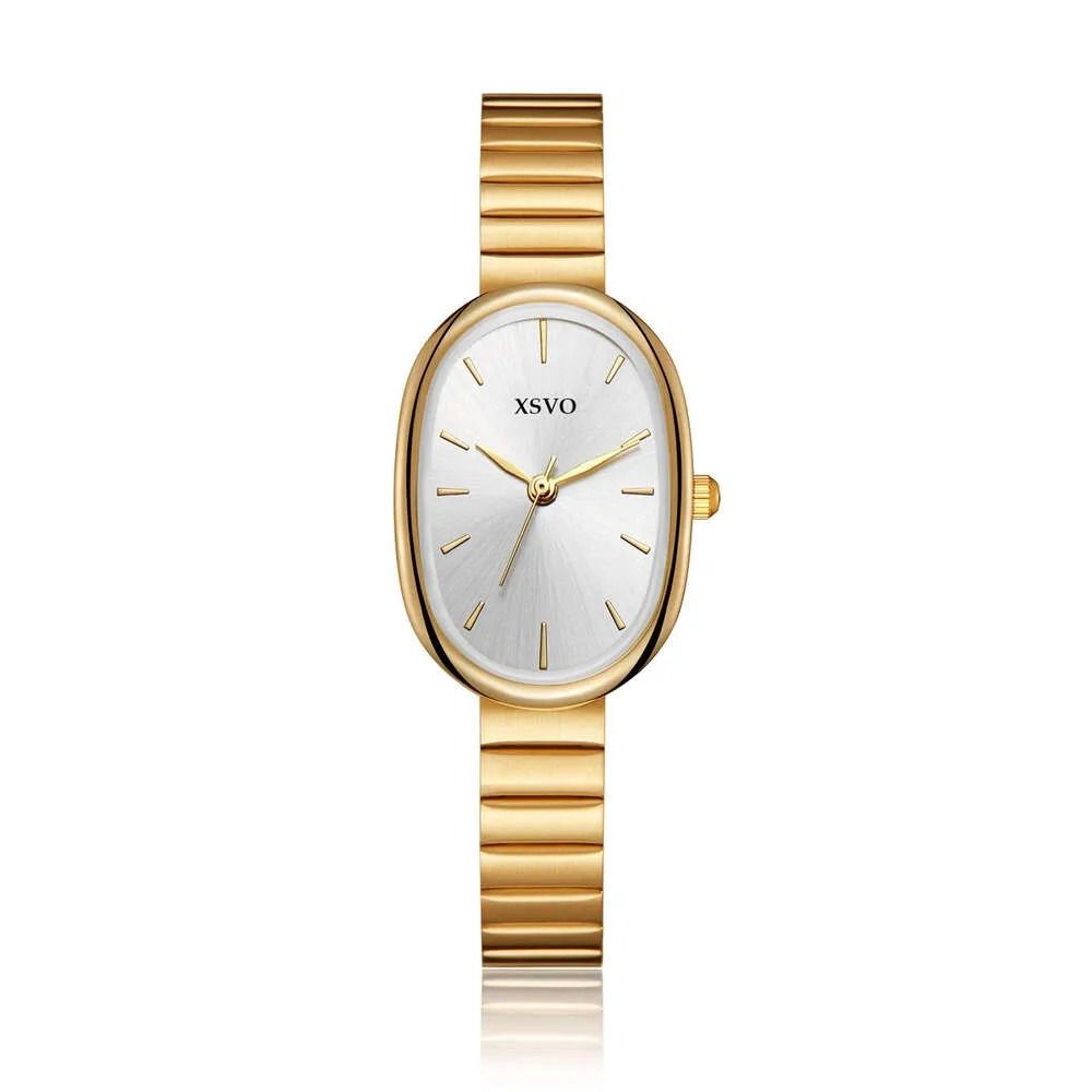 Vintage Oval Dial Steel Band Pointer Watch For Women 1