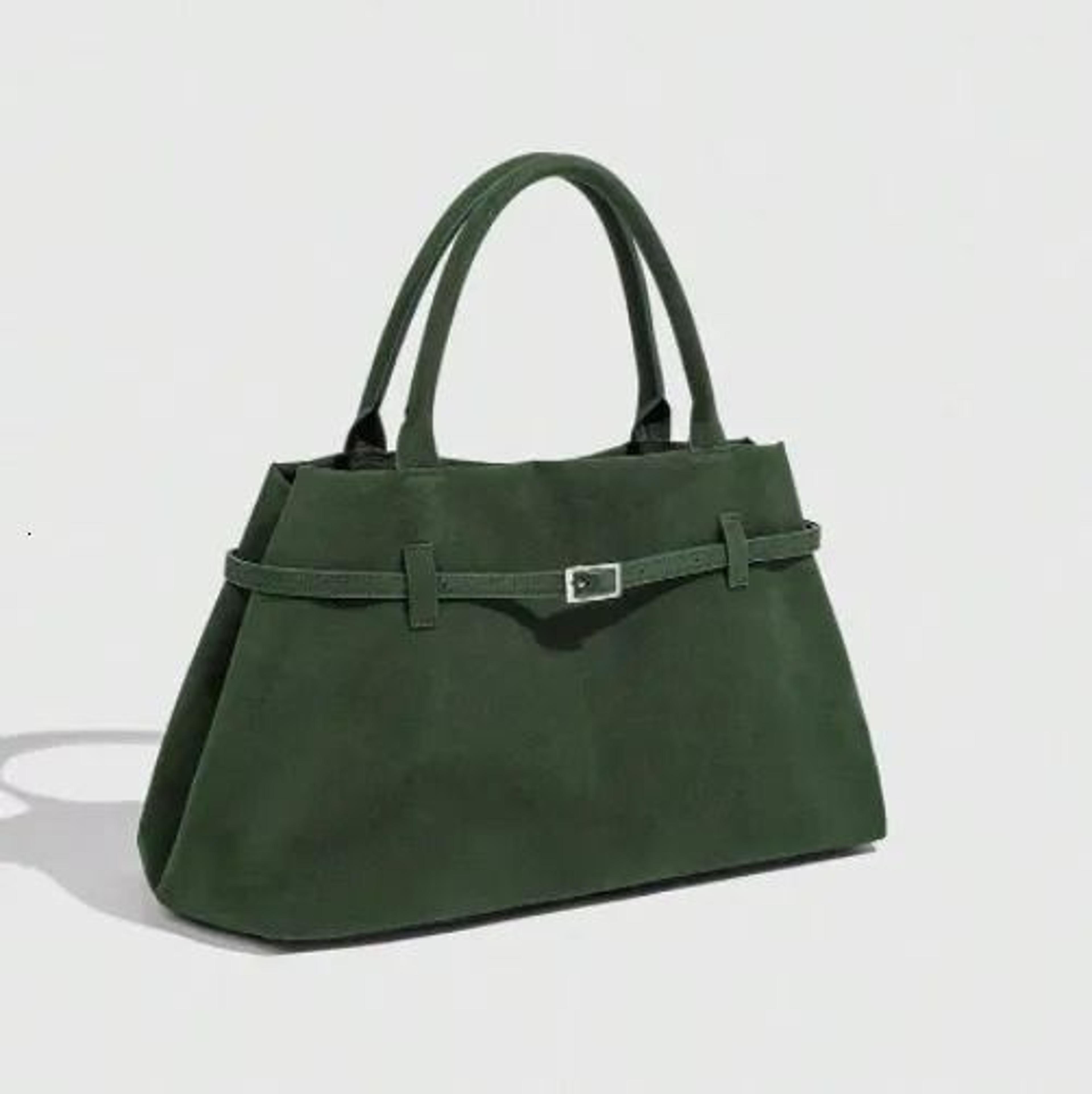 Structured Leather Belted Tote Bag With Top Handle 2