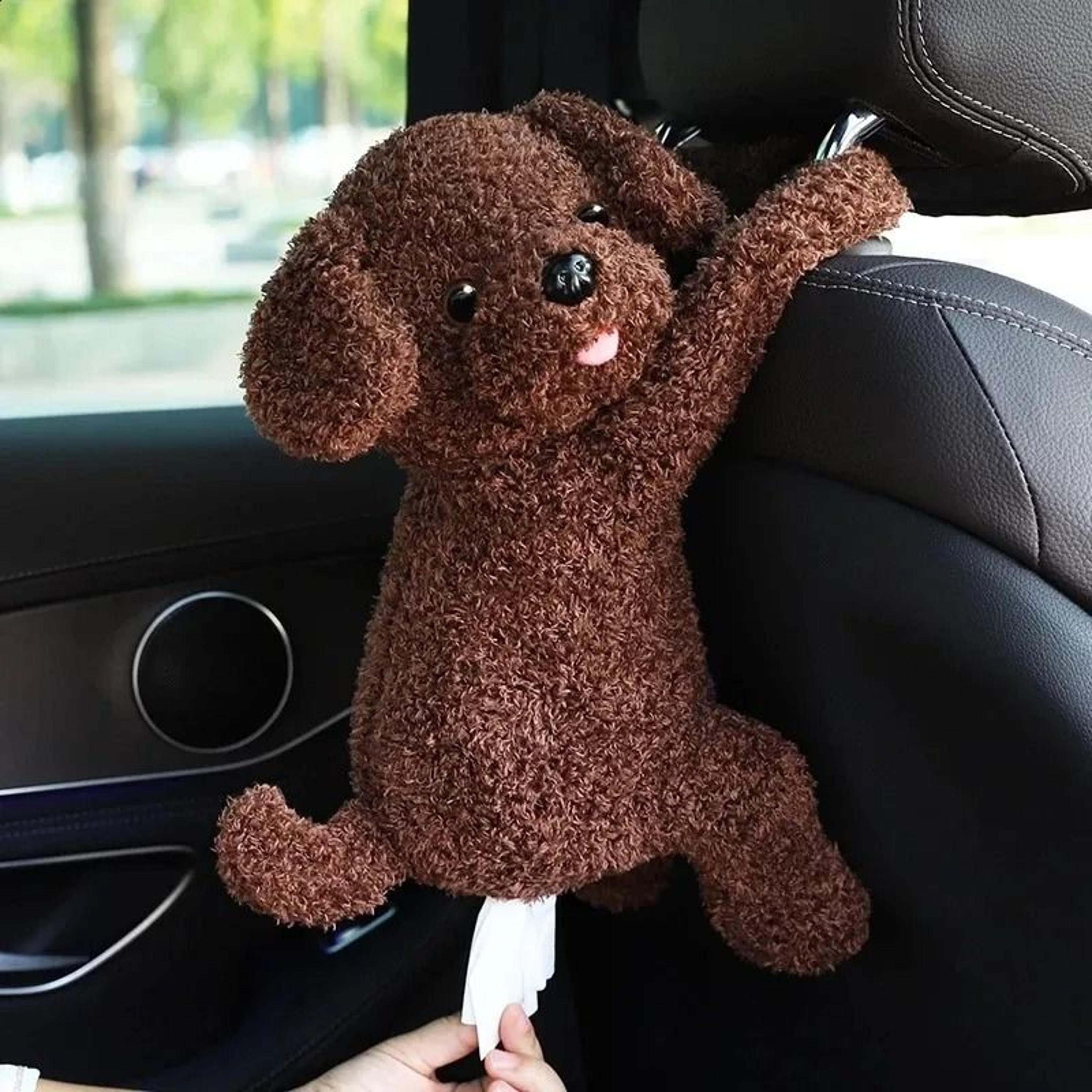 cute plush teddy dog car tissue box holder for armrest or seat