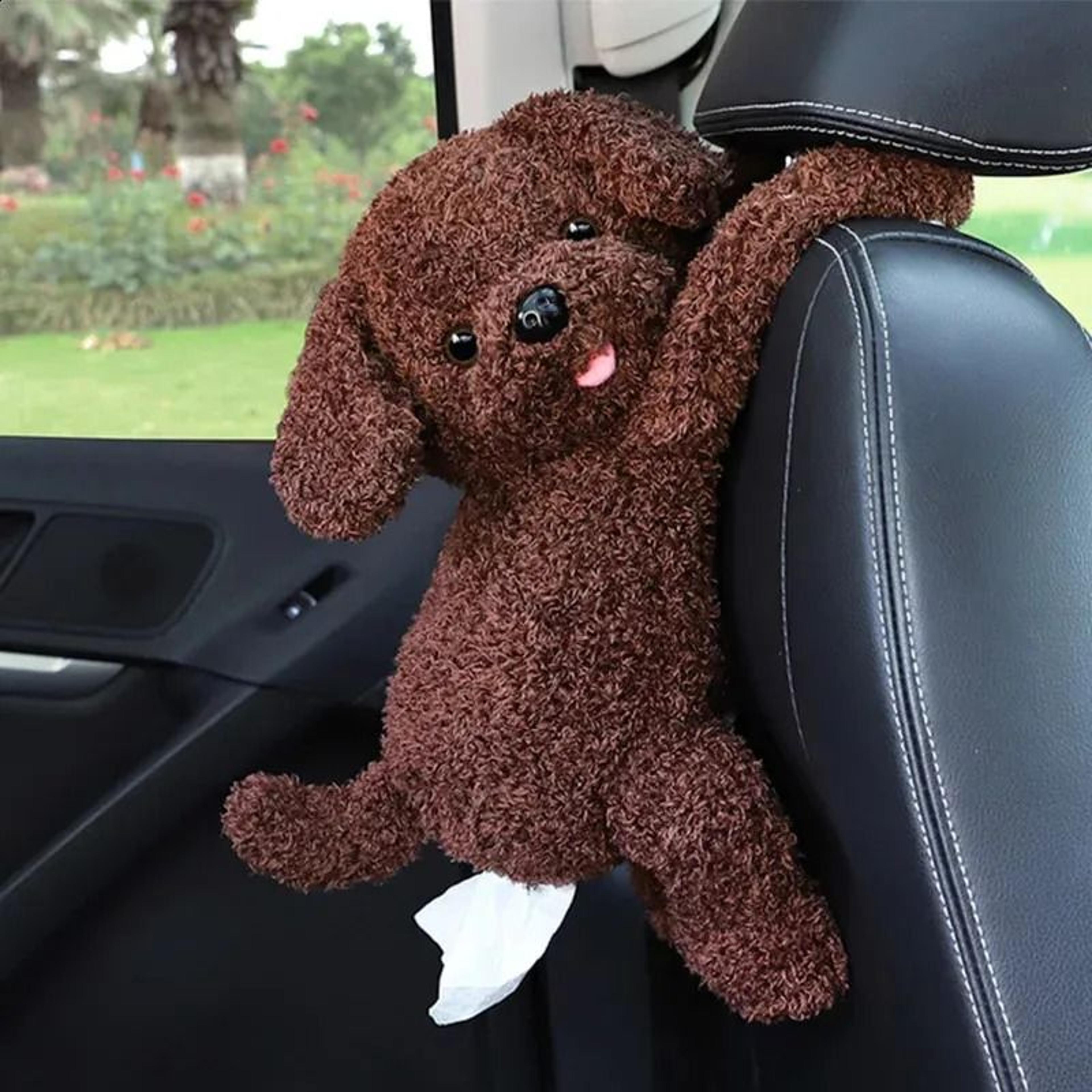 Cute Plush Teddy Dog Car Tissue Box Holder For Armrest Or Seat 3
