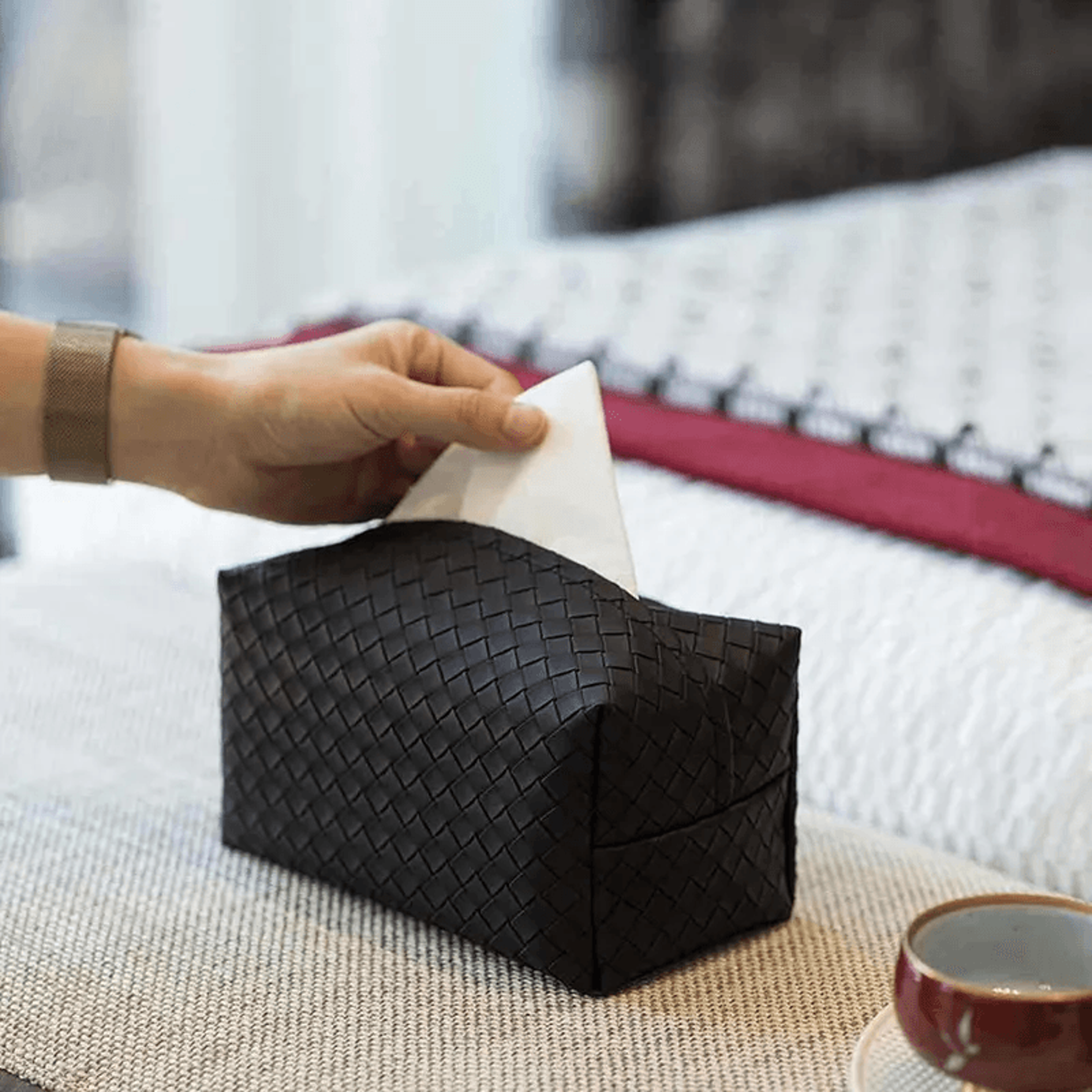 Leather Tissue Box Holder With Storage Drawer For Car And Home 2