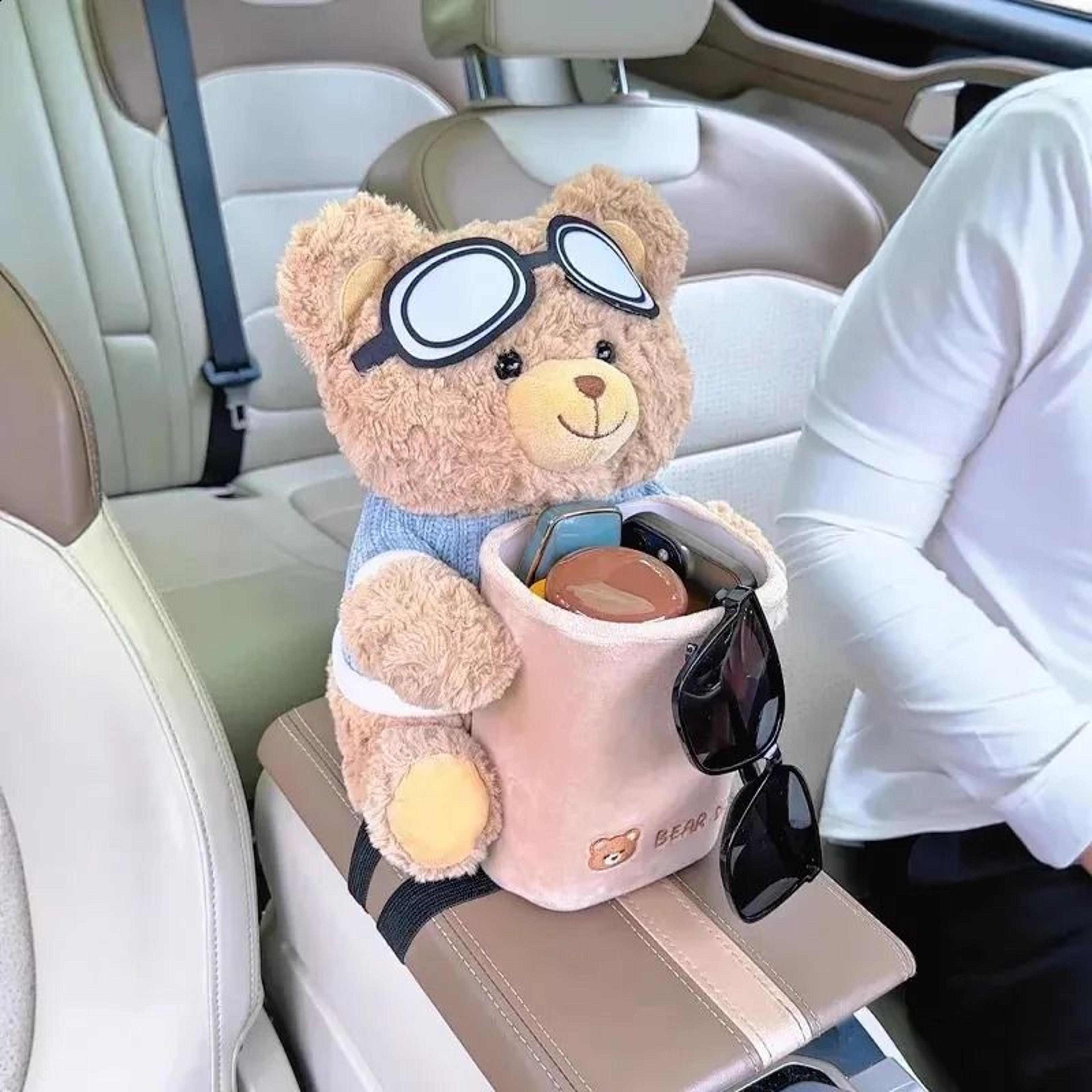 Cute Bear Car Tissue Box And Trash Bin Armrest Organizer 0