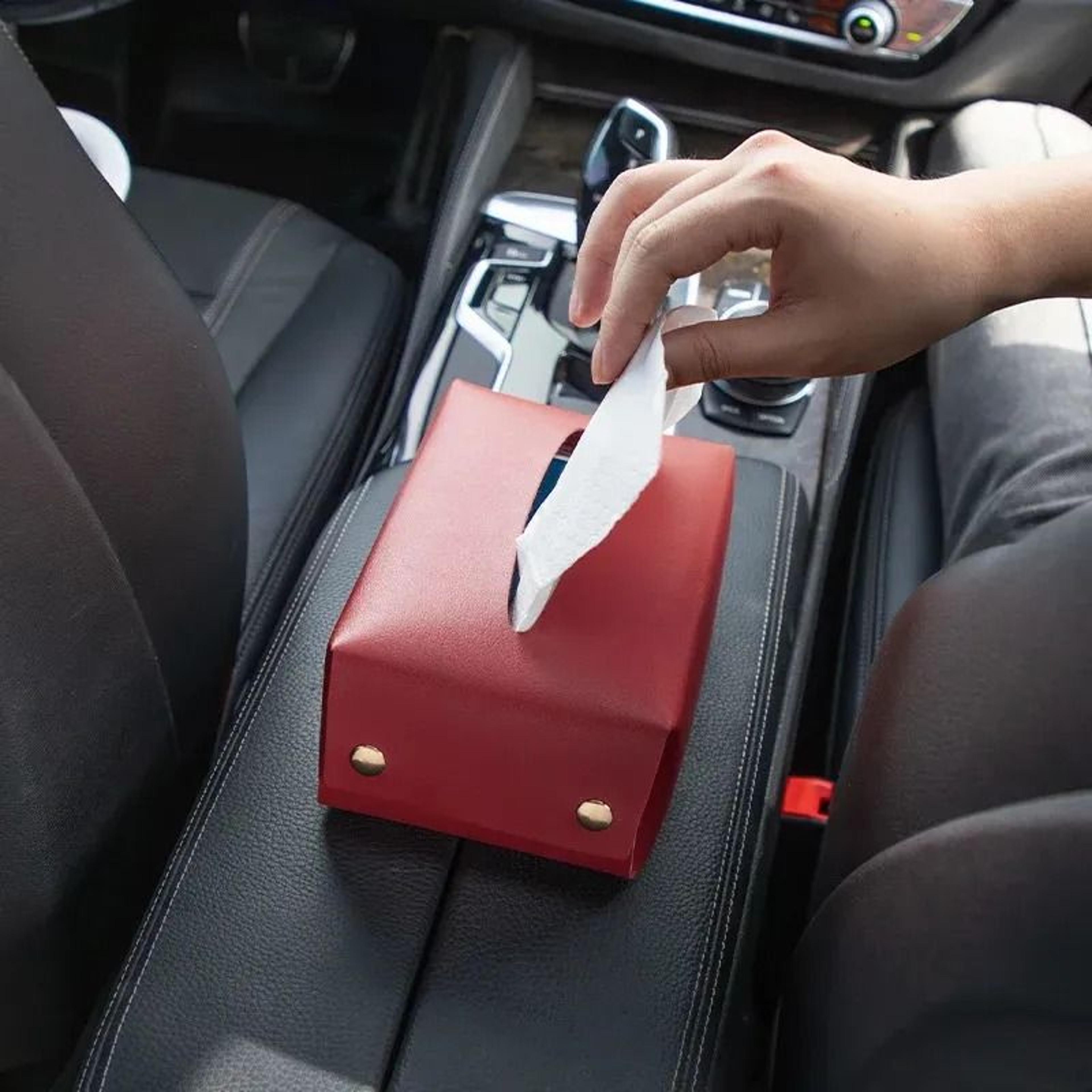 Car Seat Backrest Tissue Box Organizer With Synthetic Leather Cover 0