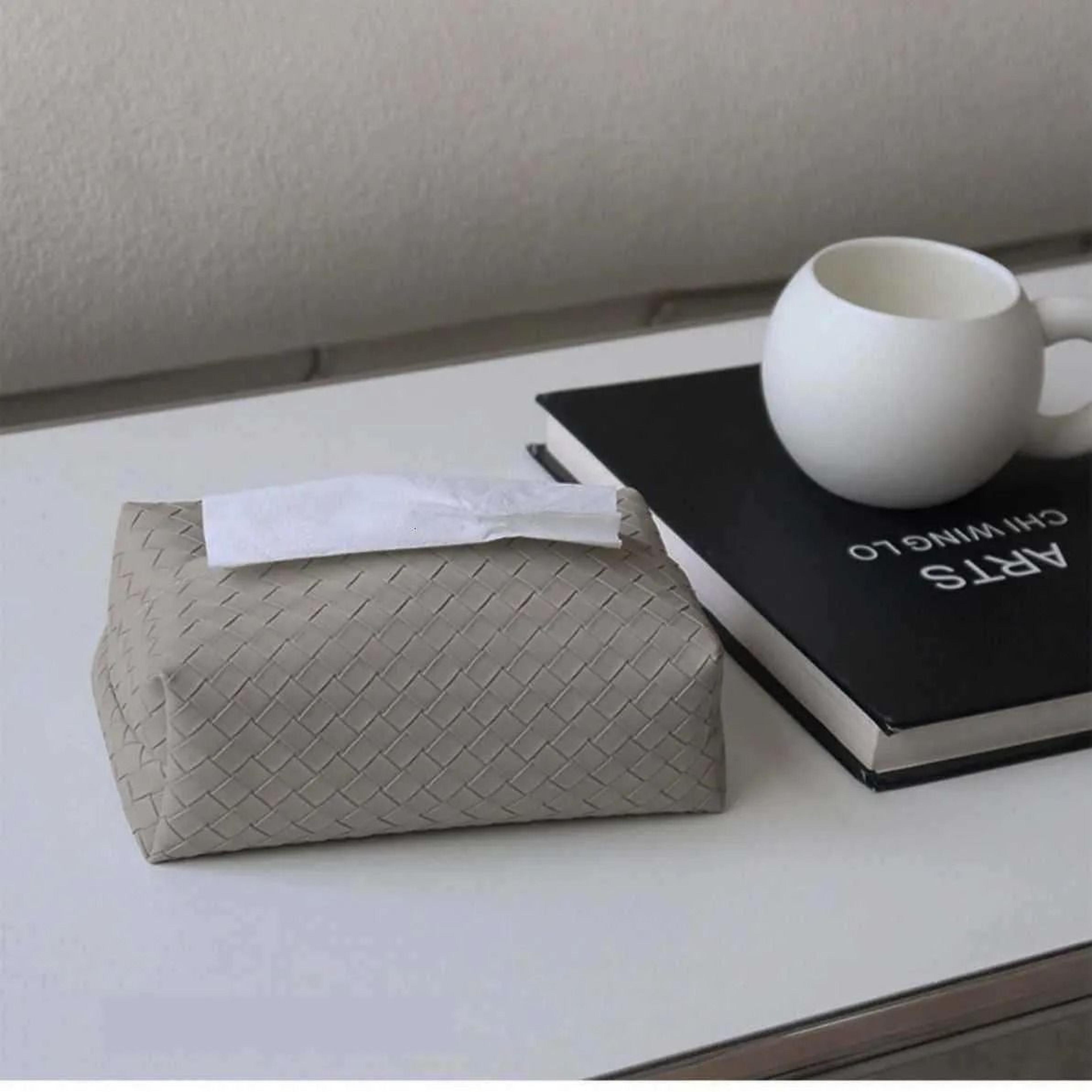 Woven Faux Leather Tissue Box Cover For Coffee Tables And Living Rooms 3
