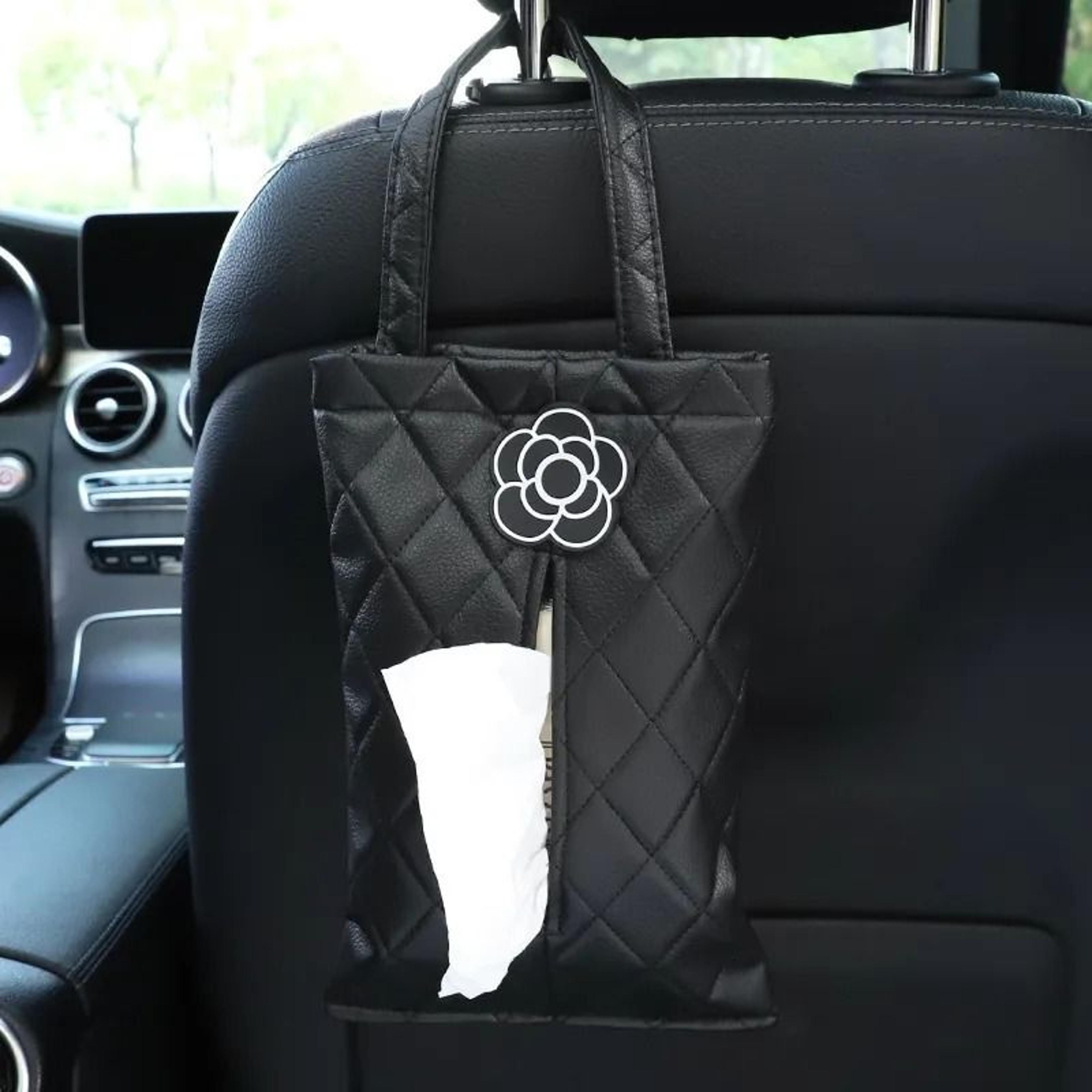 Car Rear Seat Tissue Box And Hanging Storage Bag With Camellia Rhombus Pattern 0