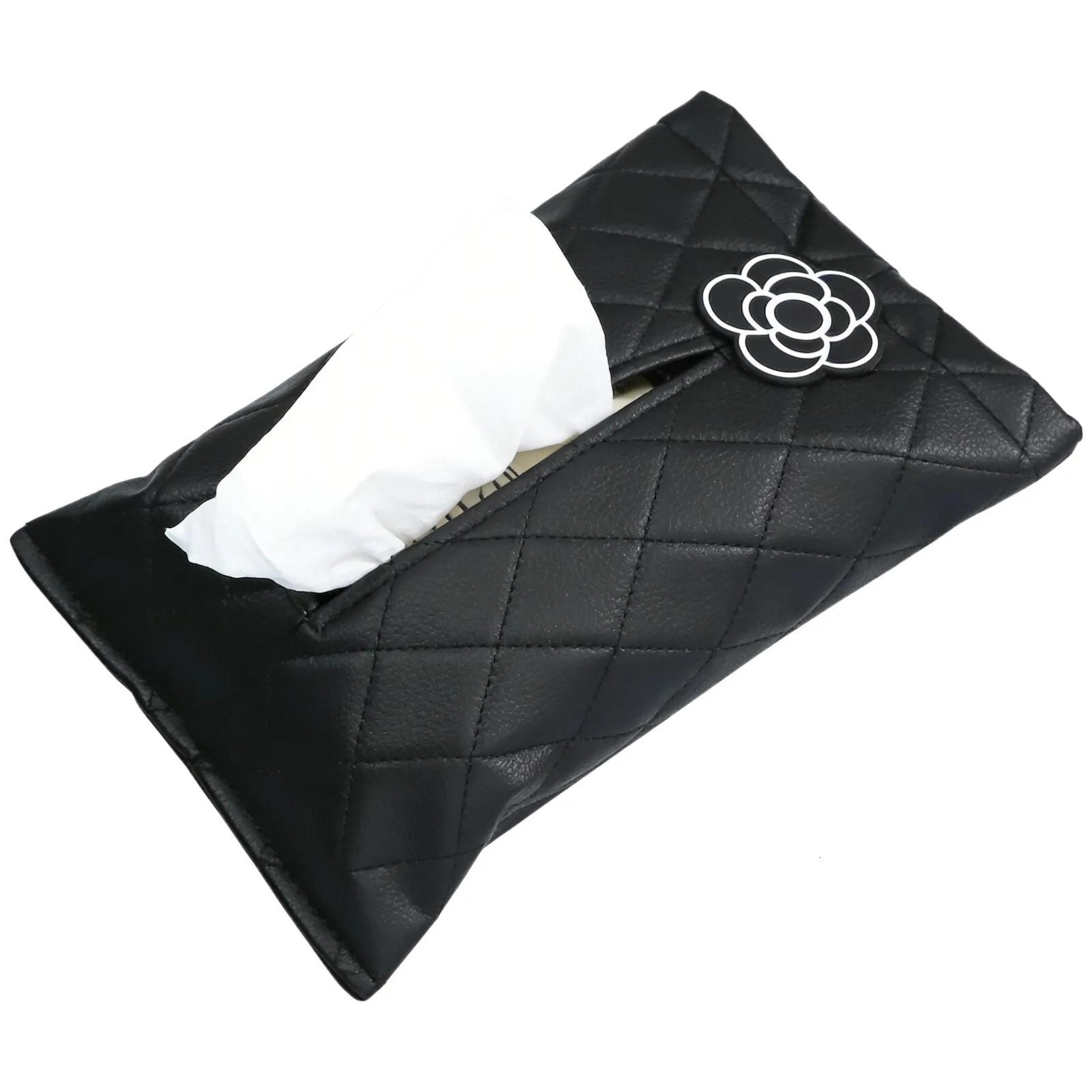 Car Rear Seat Tissue Box And Hanging Storage Bag With Camellia Rhombus Pattern 1