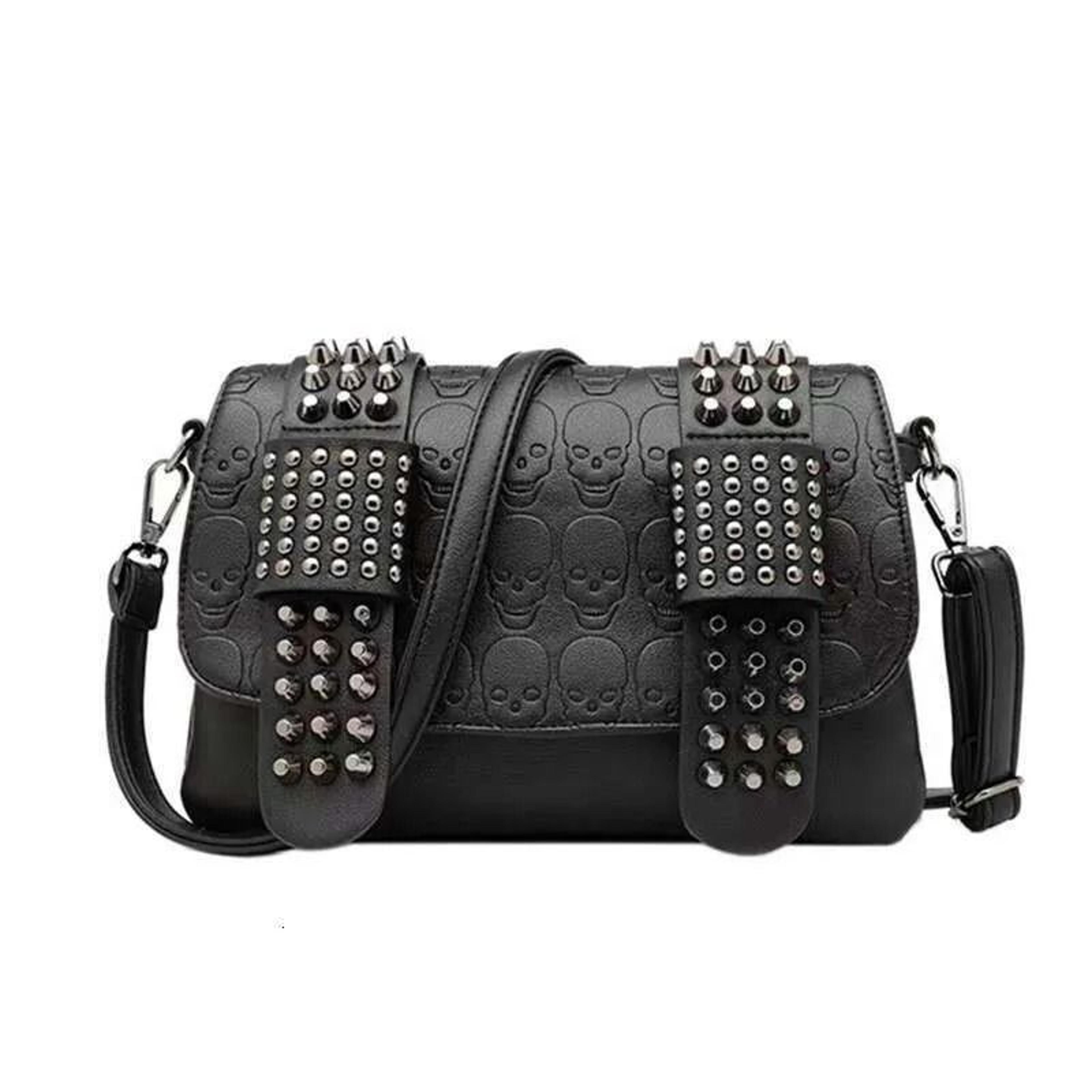 Skull Embossed PU Crossbody Bag With Adjustable Detachable Strap 1