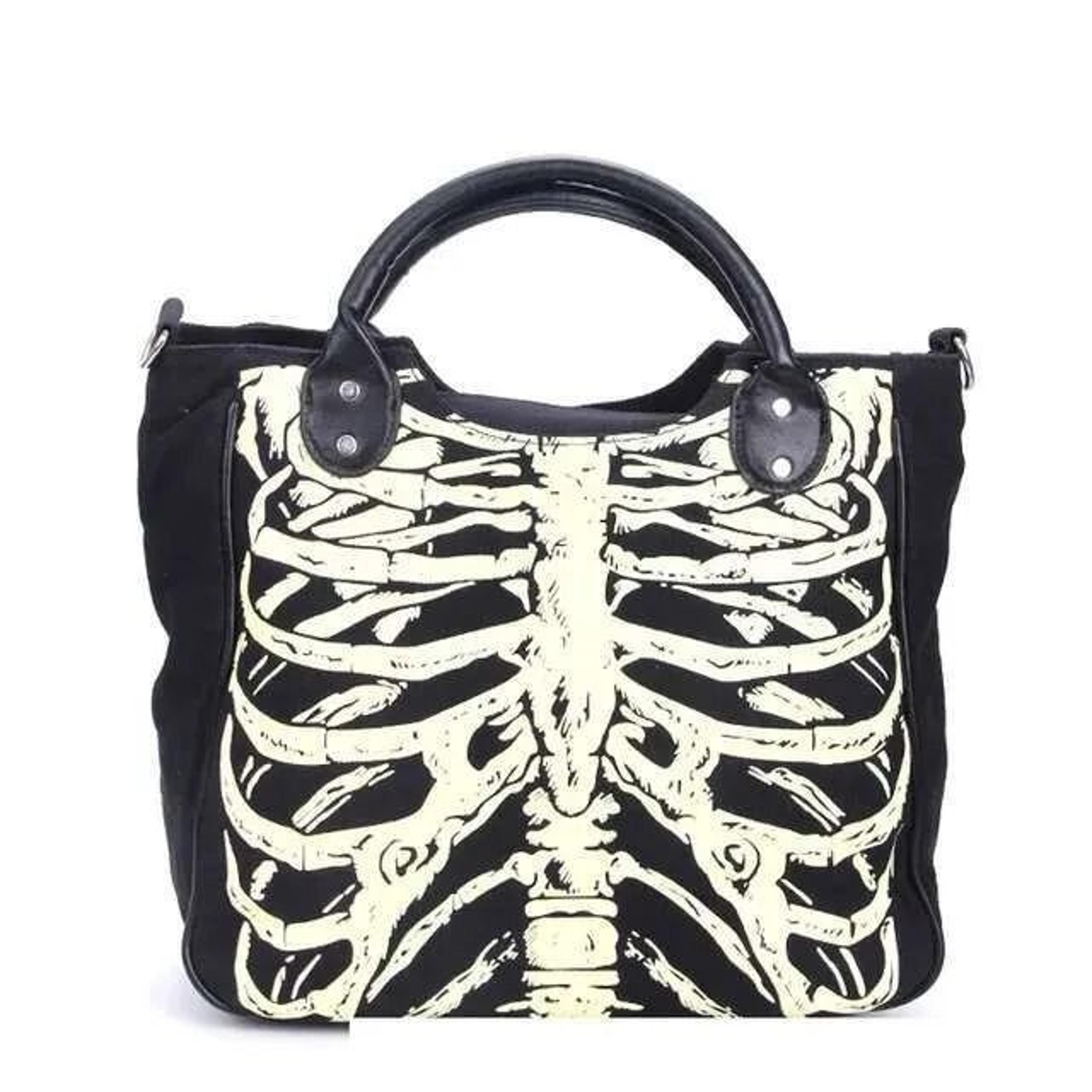 Shoulder Bag With Skeleton Skull And Bat Design 1
