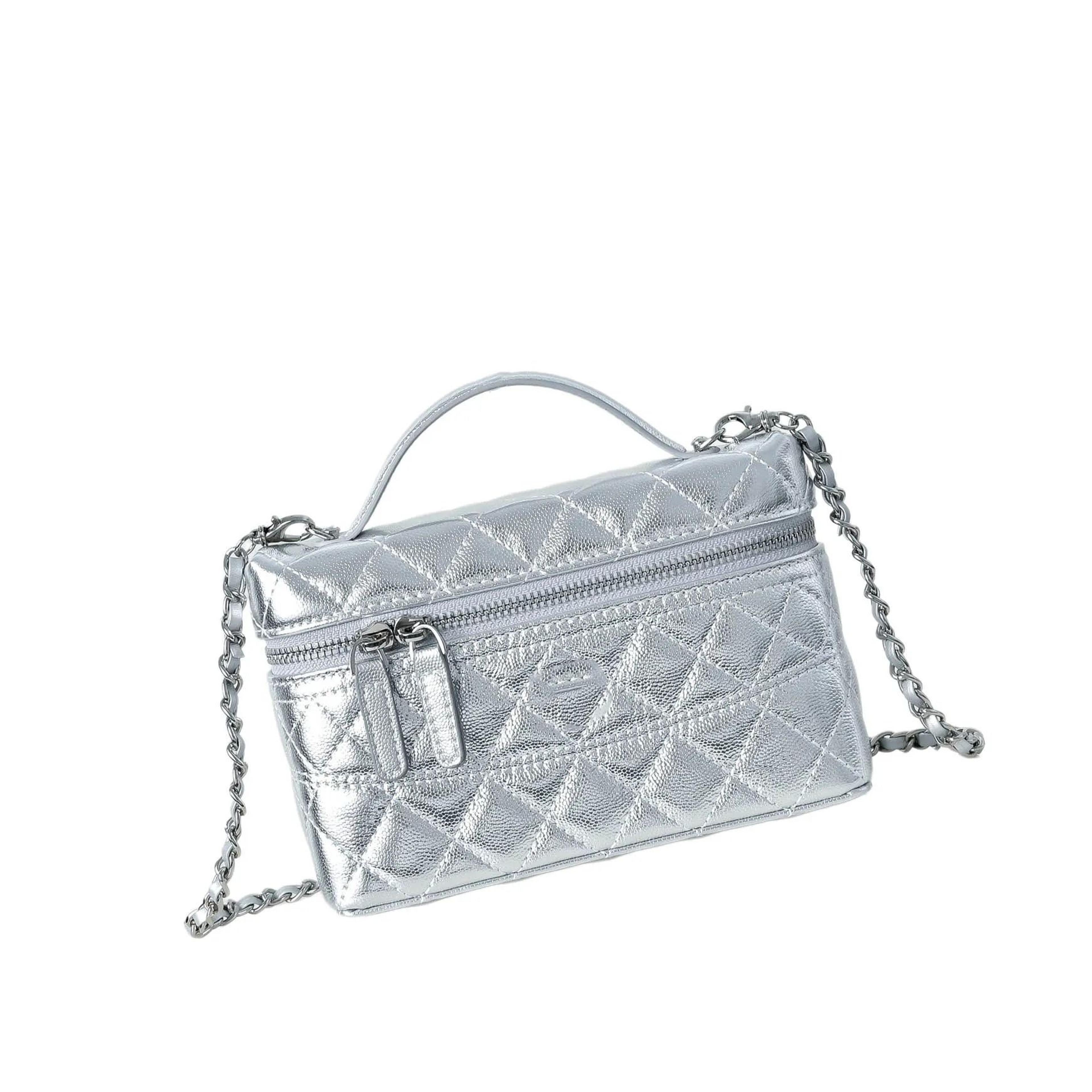 Textured Leather Handheld Bag With Chain Strap 1