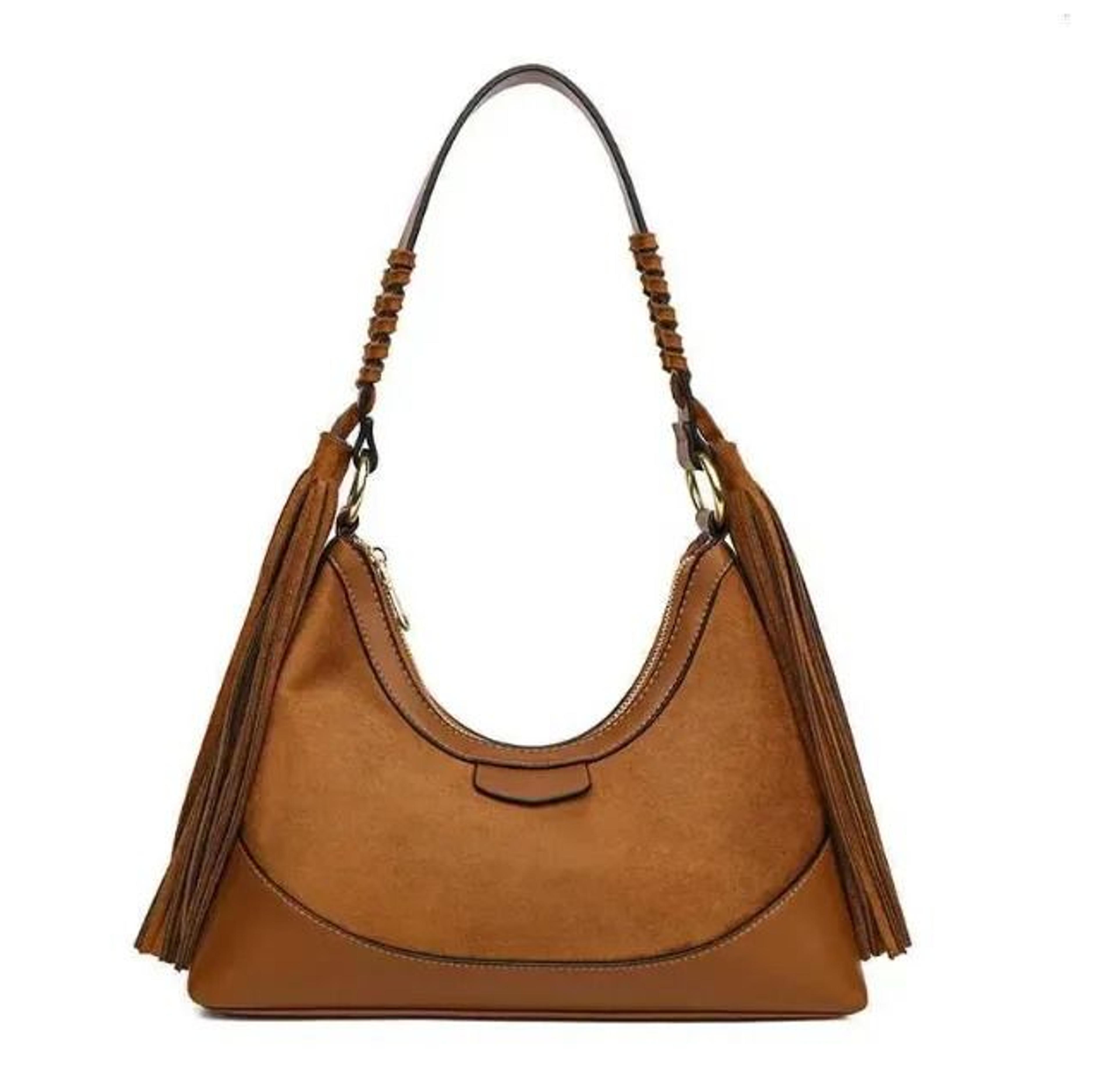 Glossy PU Shoulder Bag With Tassel And Zipper Closure 2