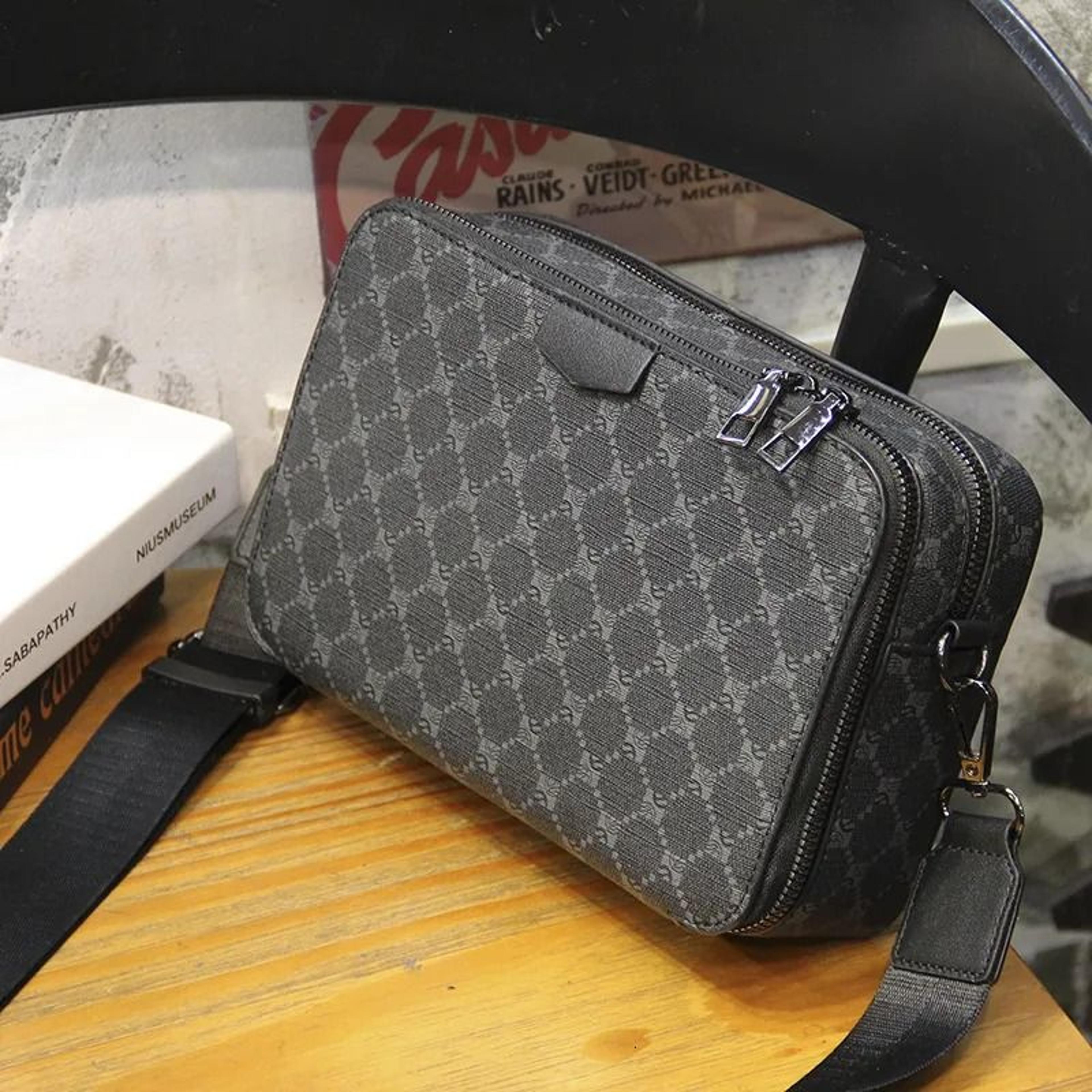 Plaid Mens Crossbody Bag With Small Square Design 1