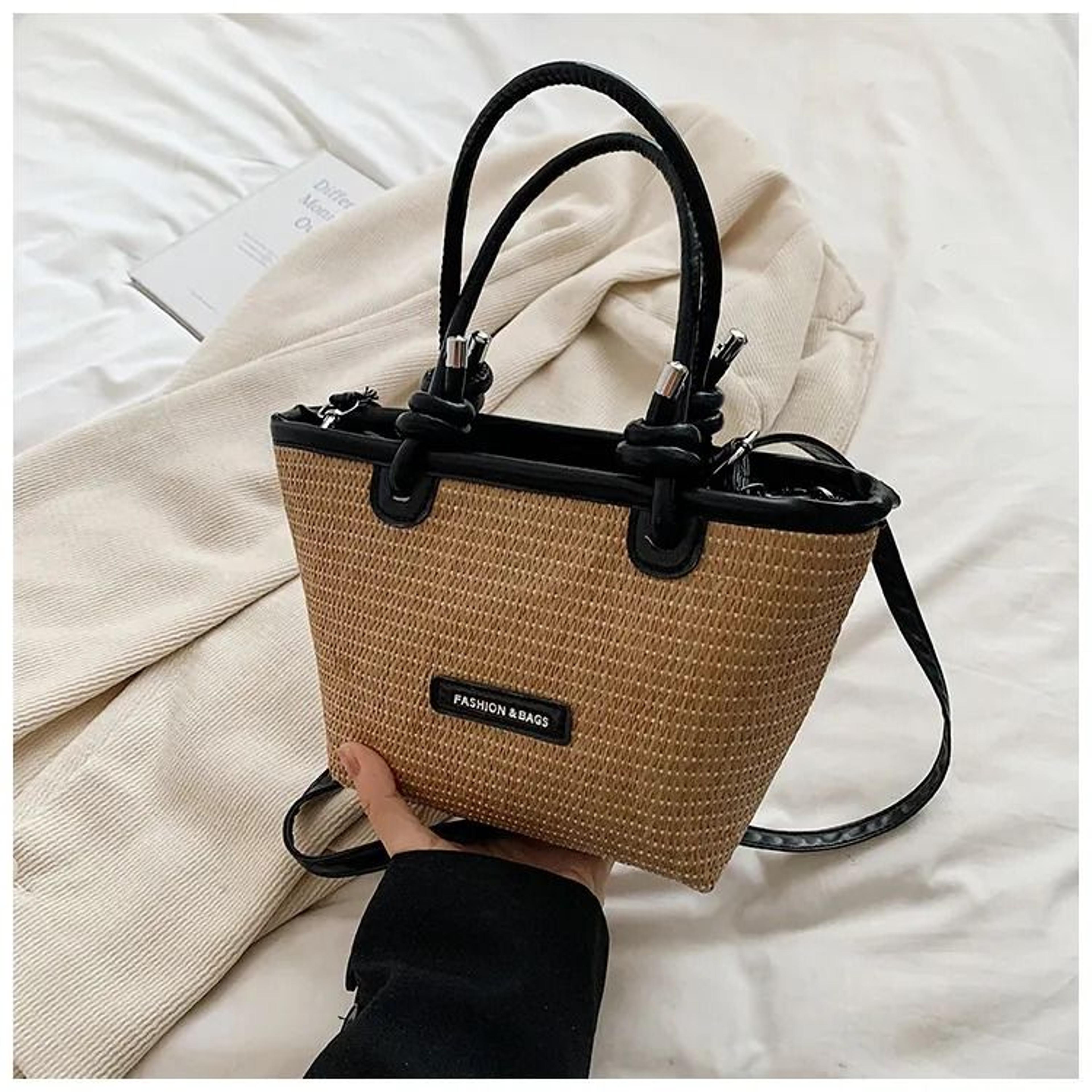 Boho Woven Rattan Beach Bag With Adjustable Crossbody Strap 2