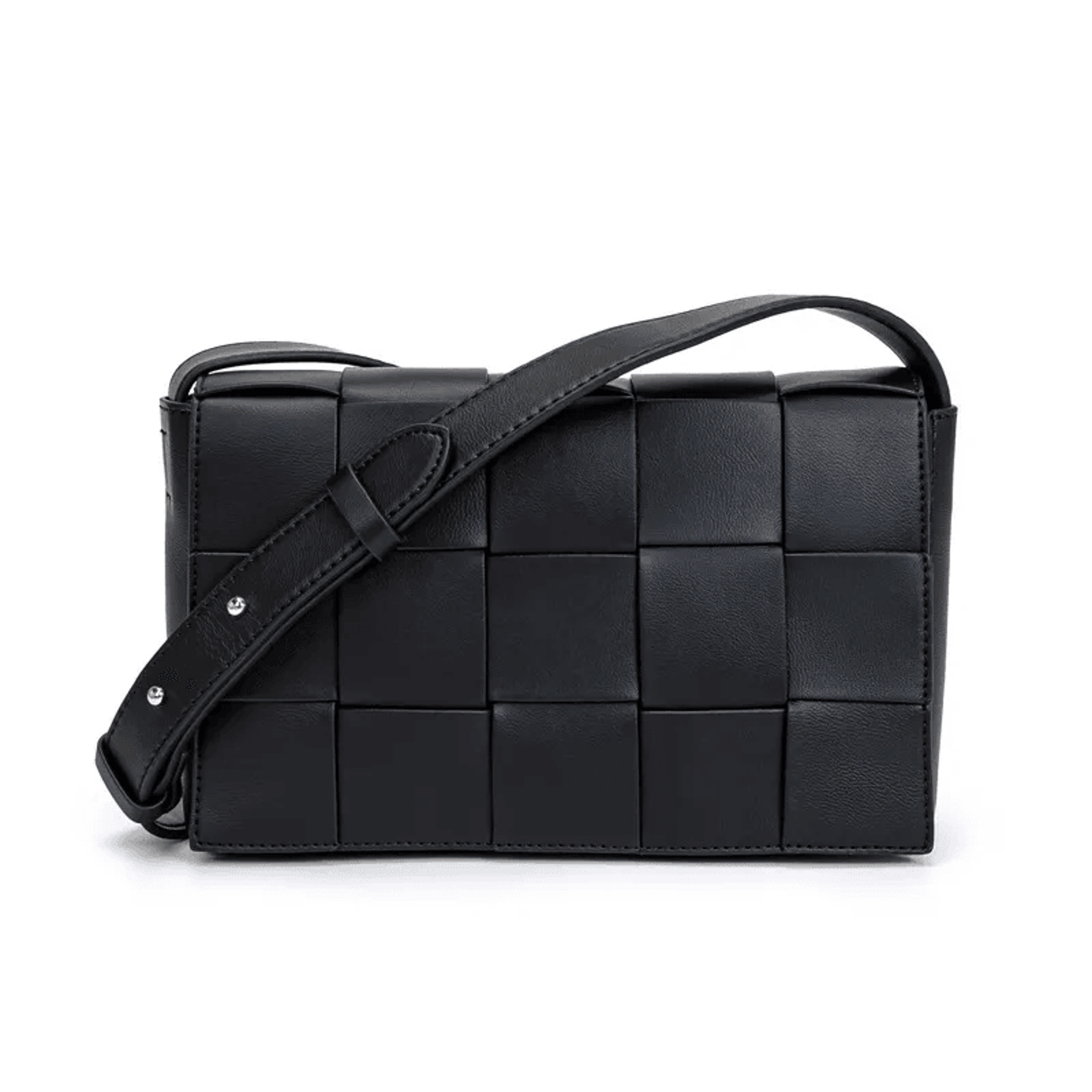Woven Checkered Crossbody Shoulder Bag With Adjustable Strap 0
