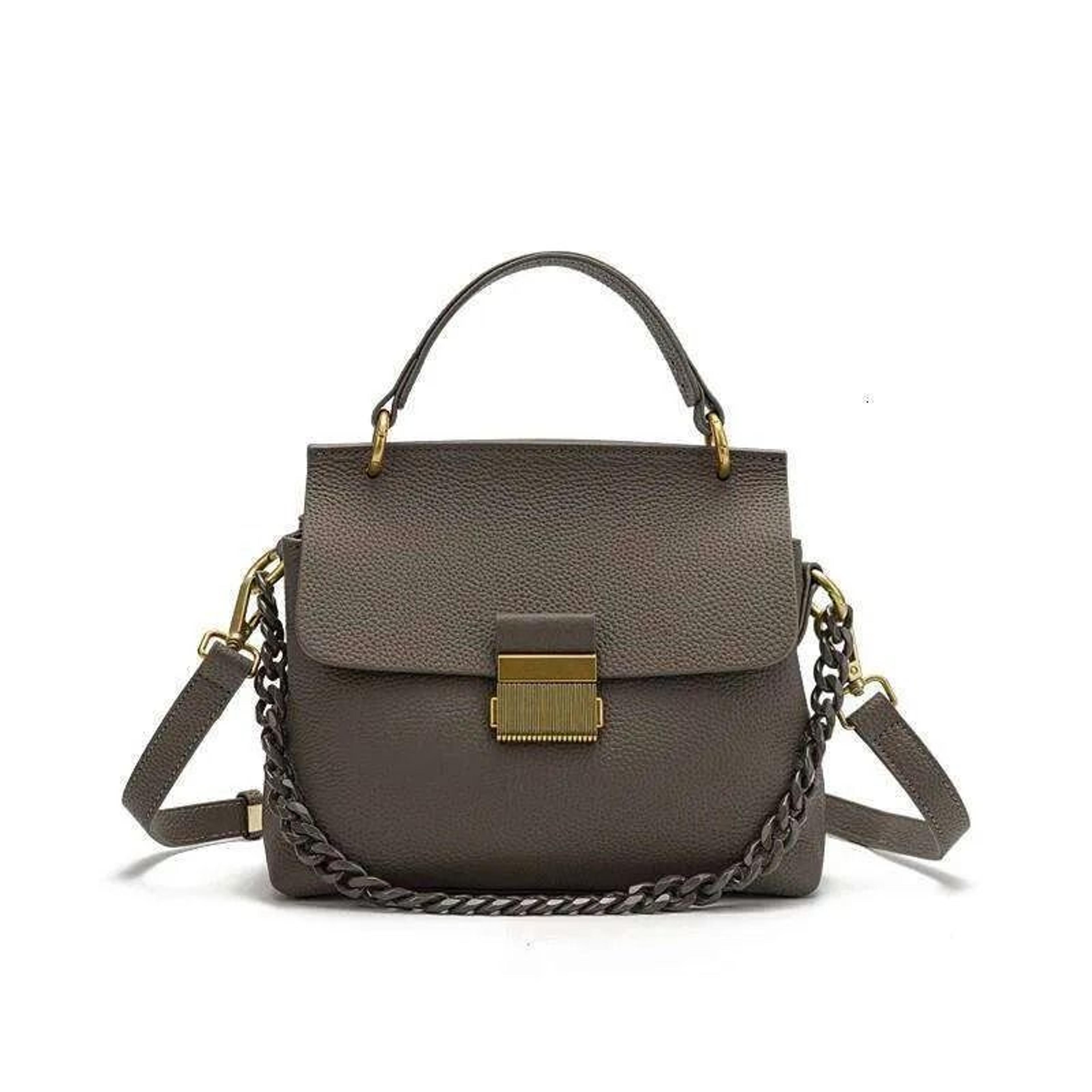 Extra Large Genuine Cowhide Leather Tote Bag With Plaid Design And Chain Strap 1