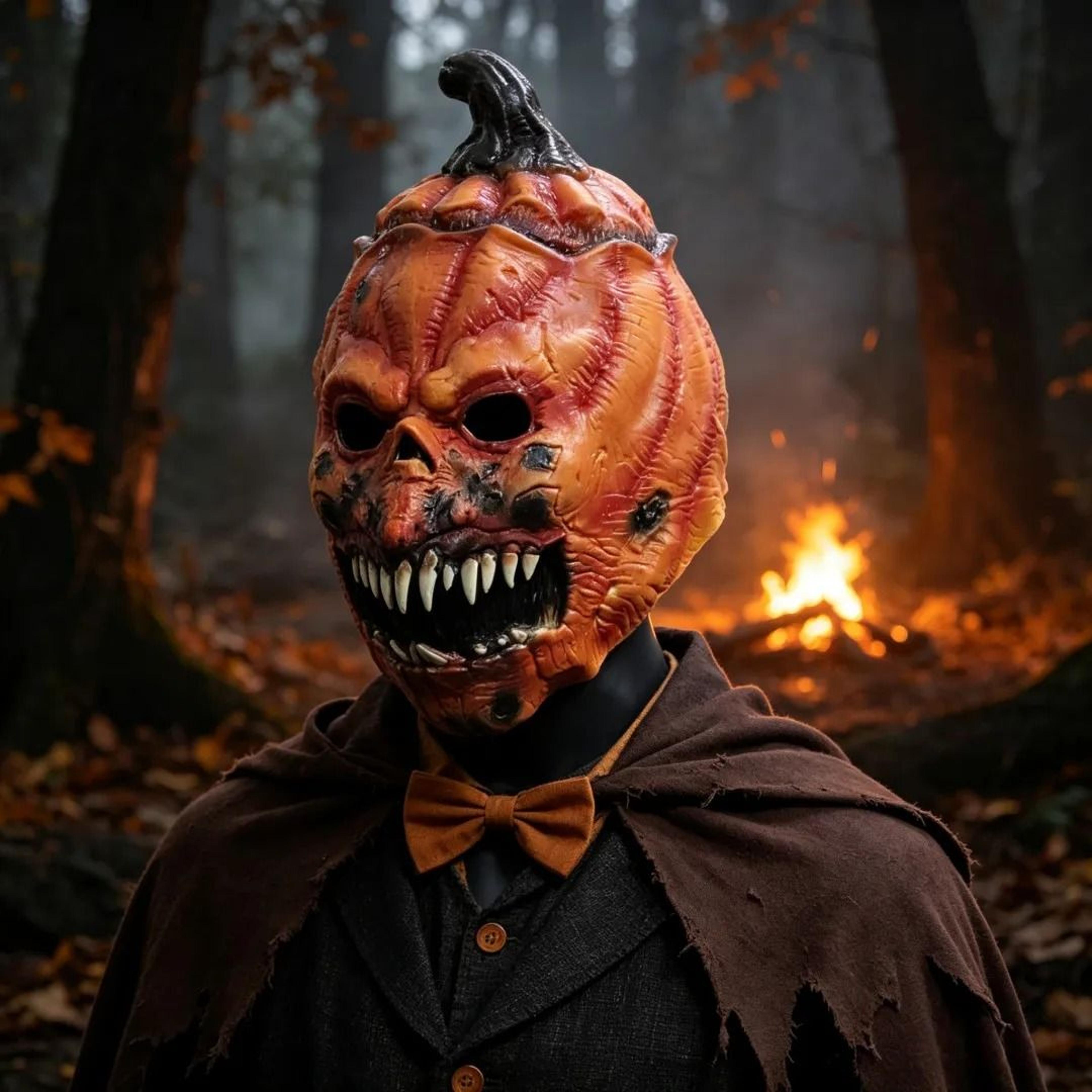 Scary Pumpkin Monster Mask With Stem And Sharp Fangs For Halloween Costumes 1