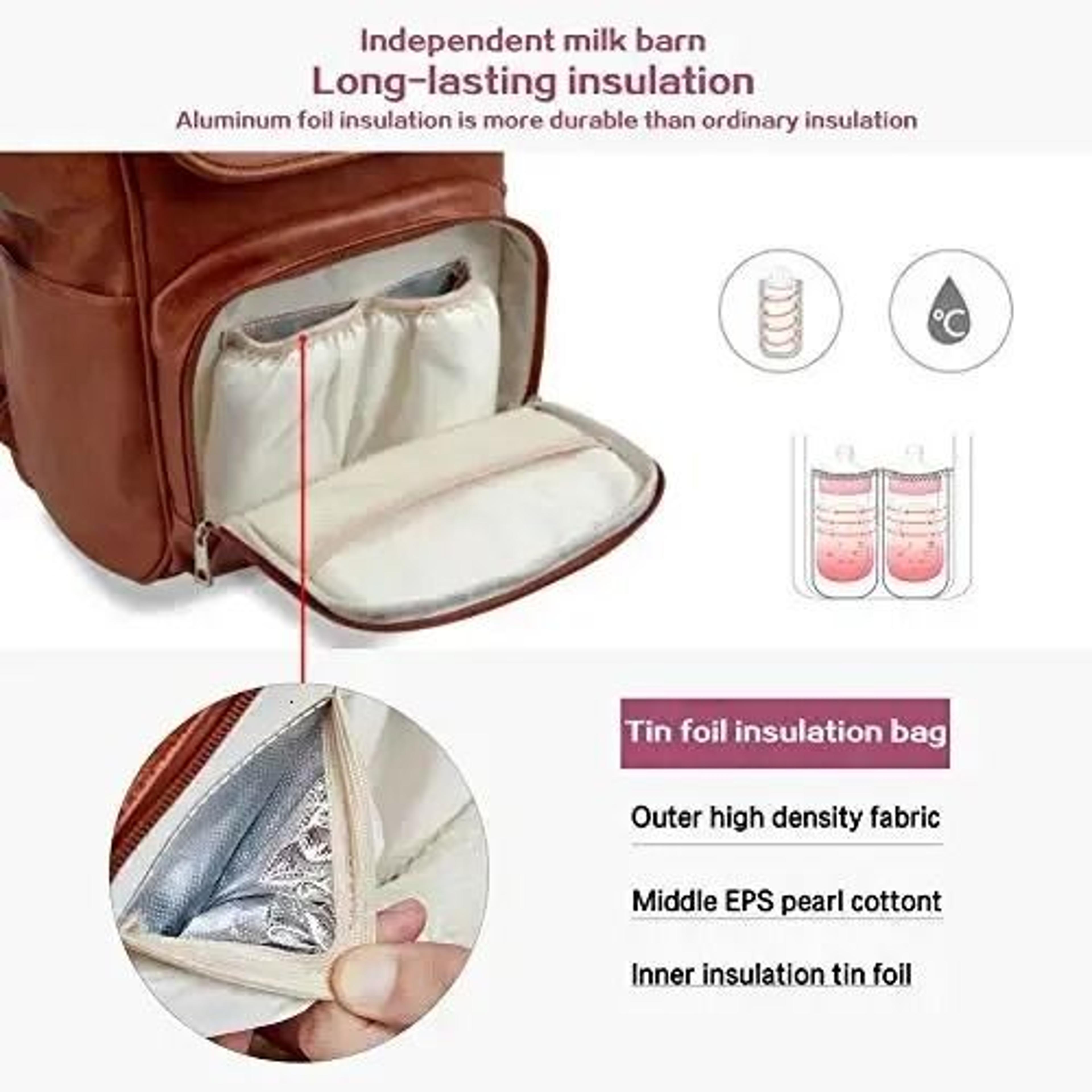 PU Leather Diaper Bag Backpack With Changing Mat And Large Capacity 2