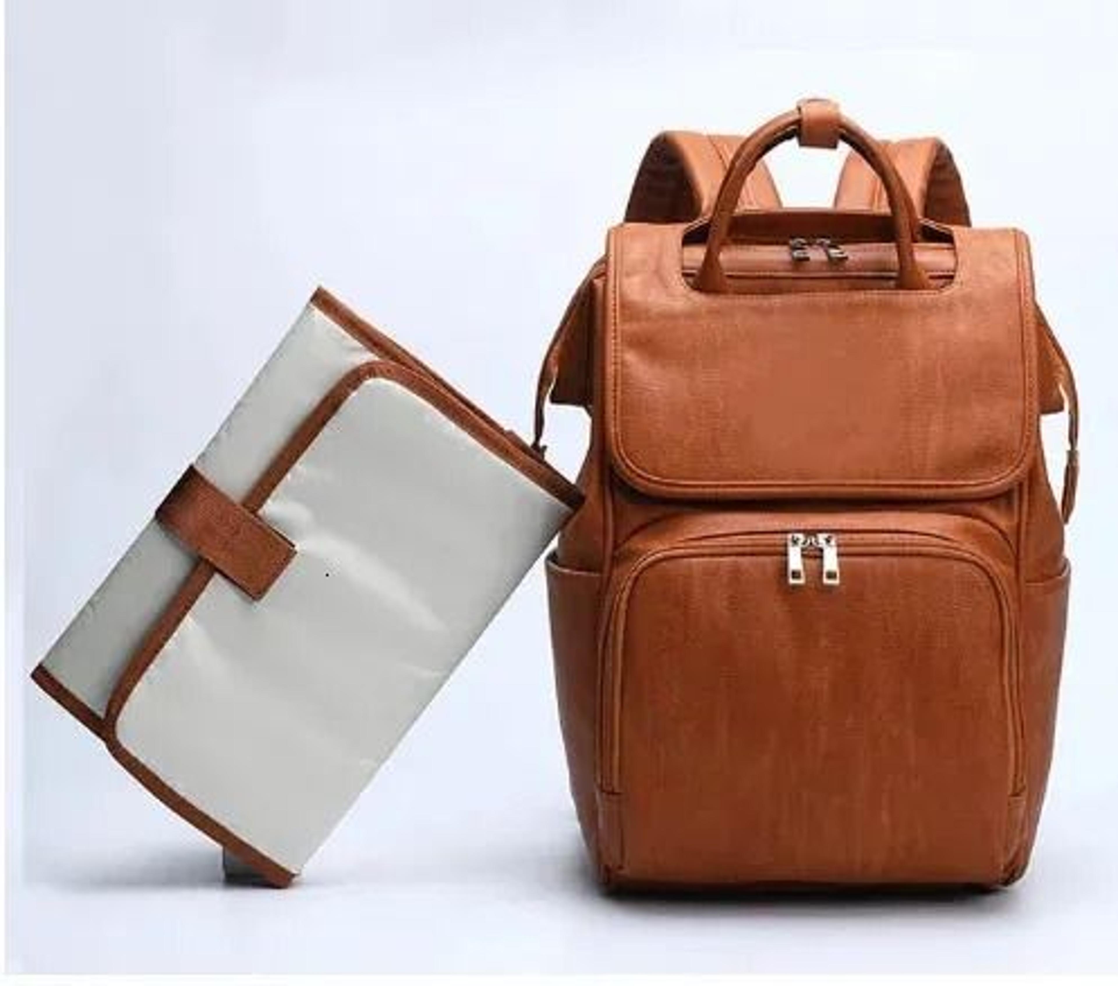 PU Leather Diaper Bag Backpack With Changing Mat And Large Capacity 0