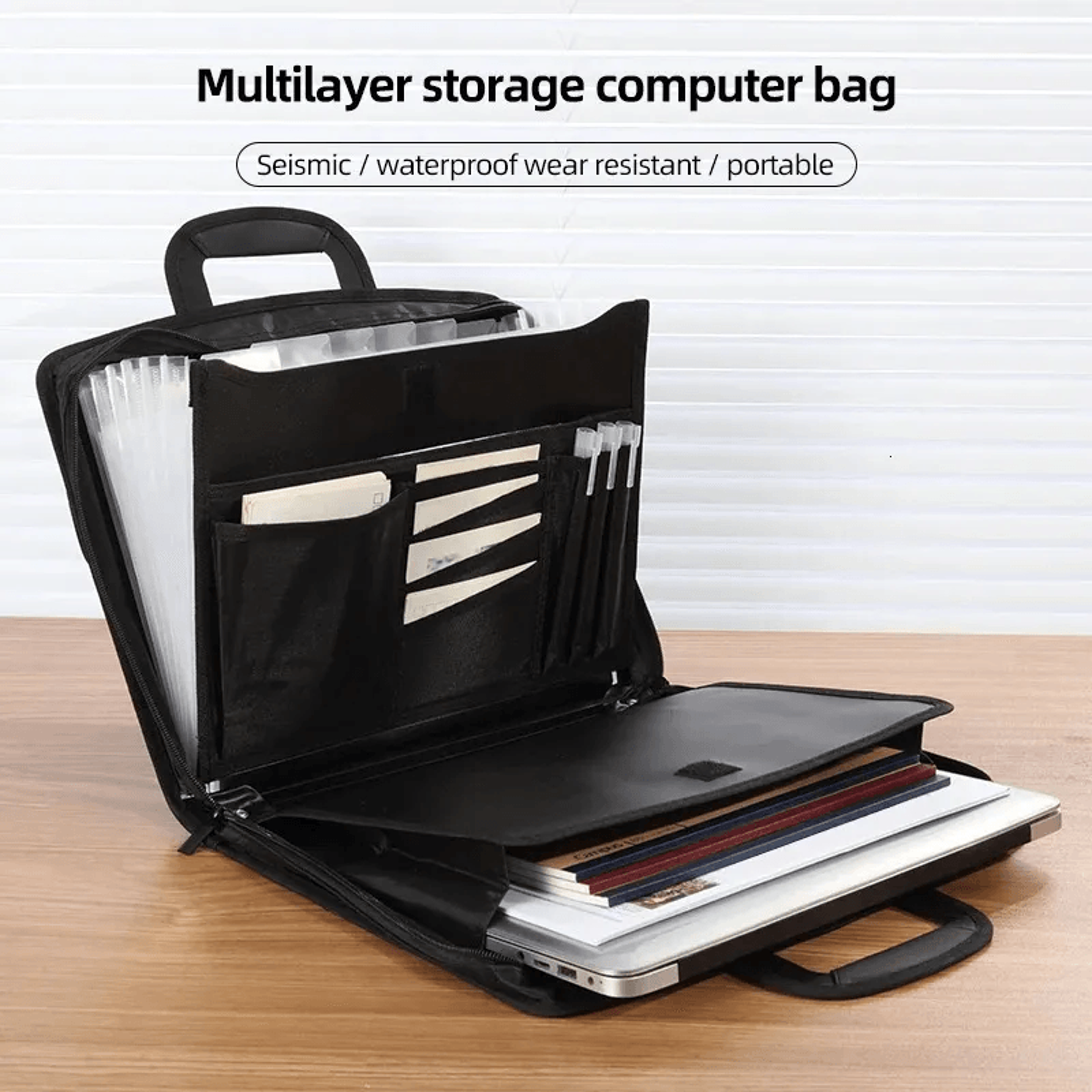 Neoprene Document Organizer Bag With Compartments And Zipper Closure 4