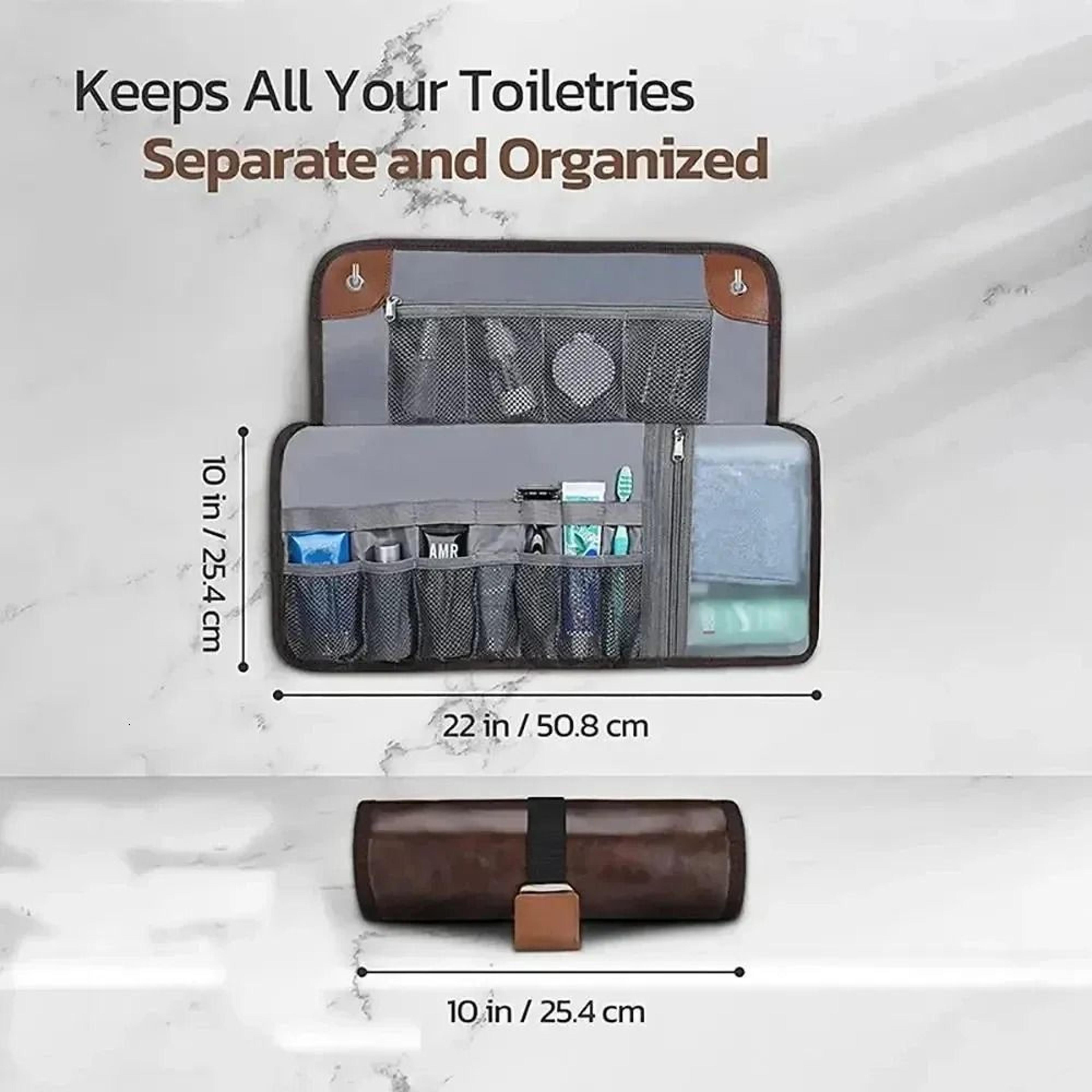 Men WaterResistant PU Leather Toiletry Bag With Hanging Hook And RollUp Design 1