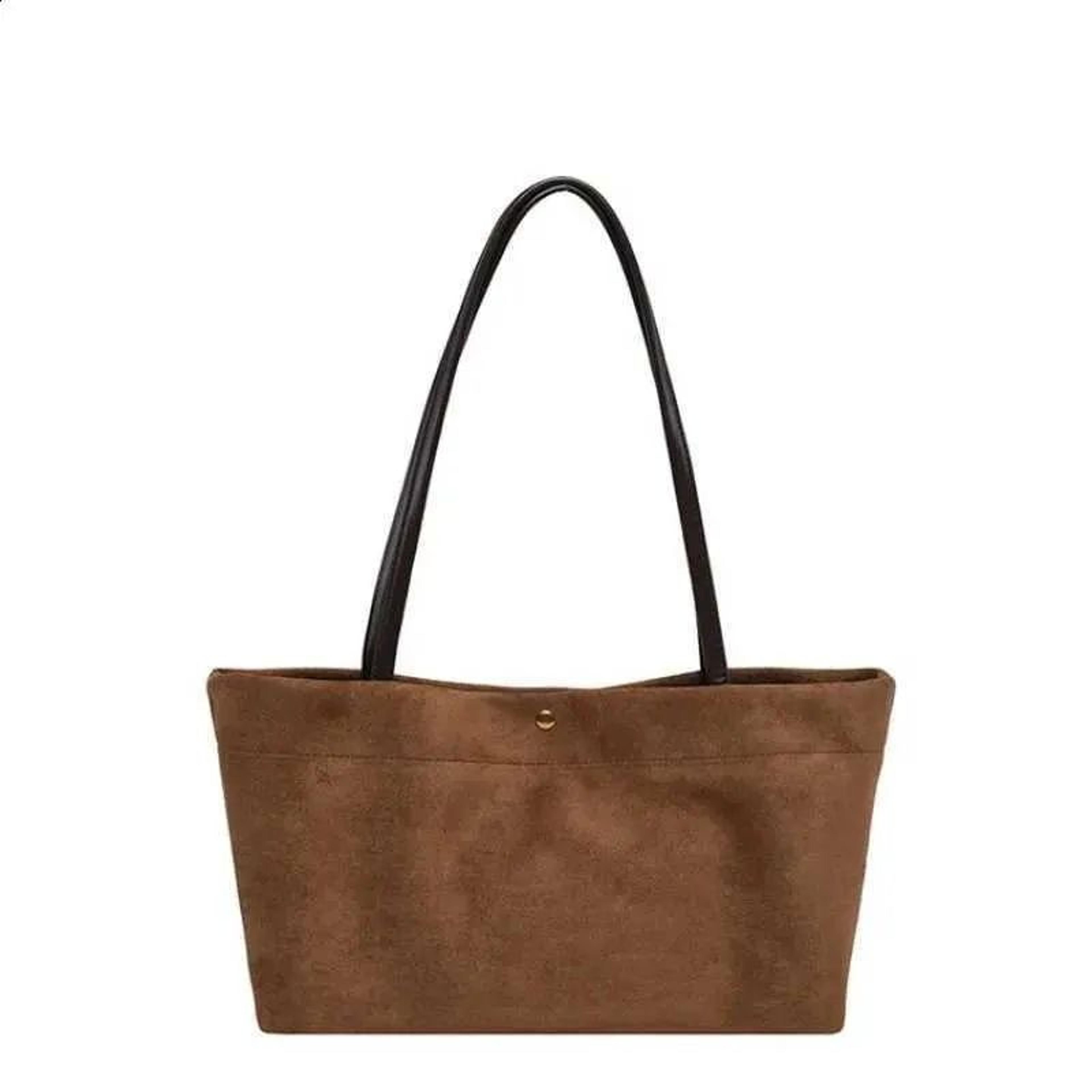 Women Khaki Faux Suede Tote Bag With Heart Charm Tassel 1