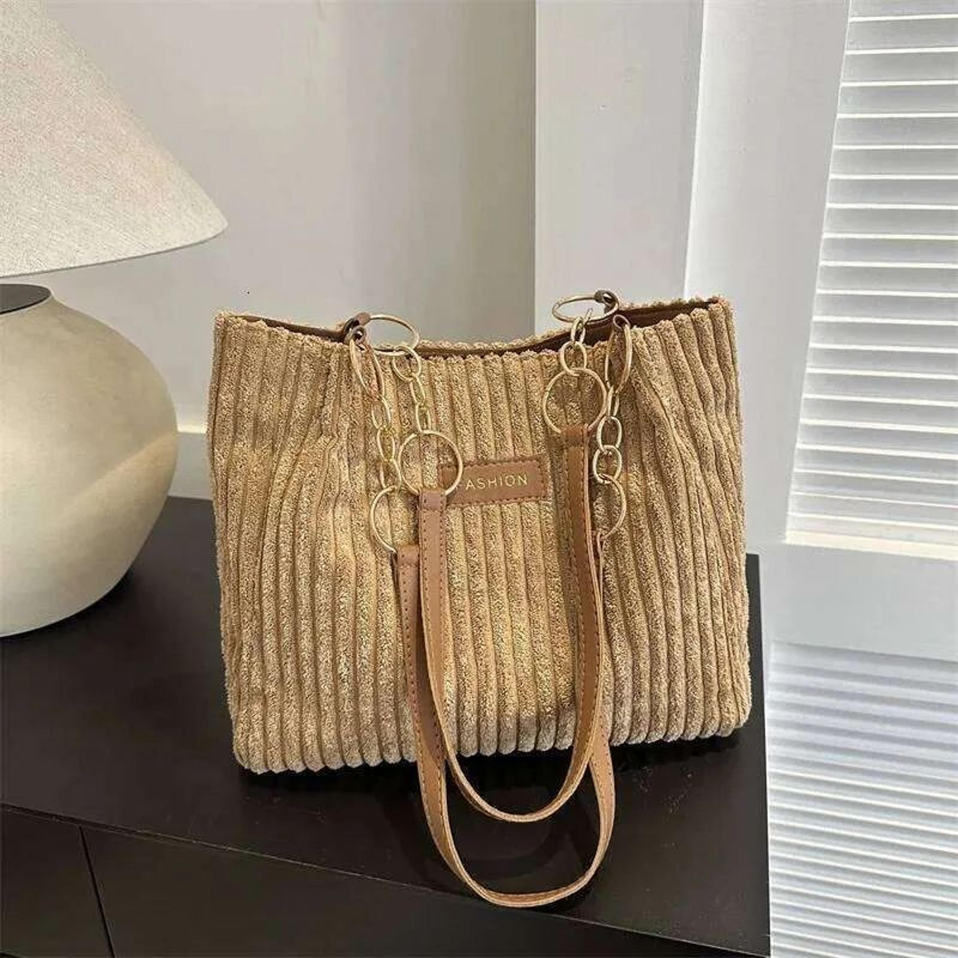 corduroy tote bag for women spacious casual shoulder handbag for work and shopping