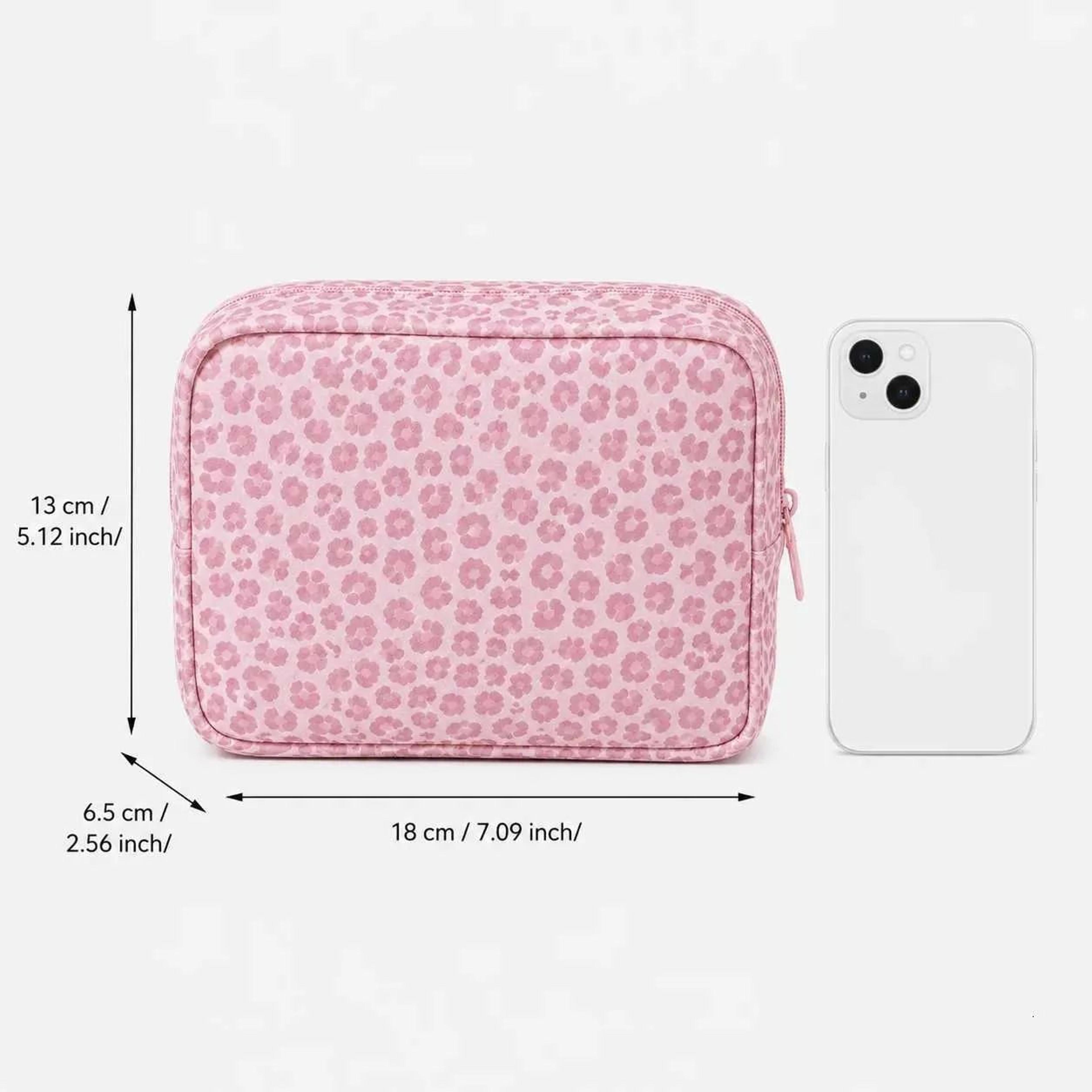 Pink Leopard Print Makeup Bag Soft Zipper Cosmetic Pouch For Travel 2
