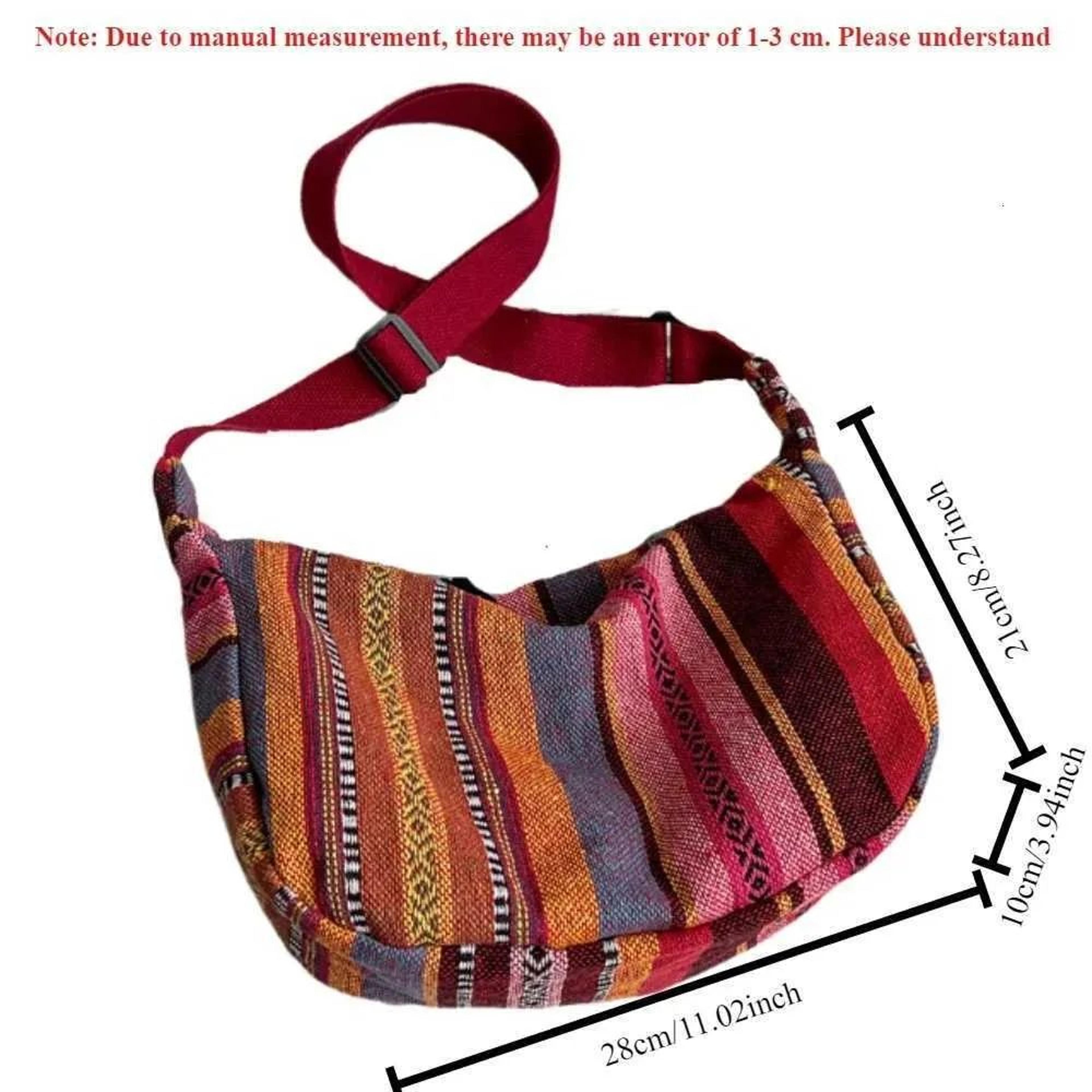 Tribal Style Canvas Crossbody Shoulder Bag With Striped Pattern And Zipper Closure 5