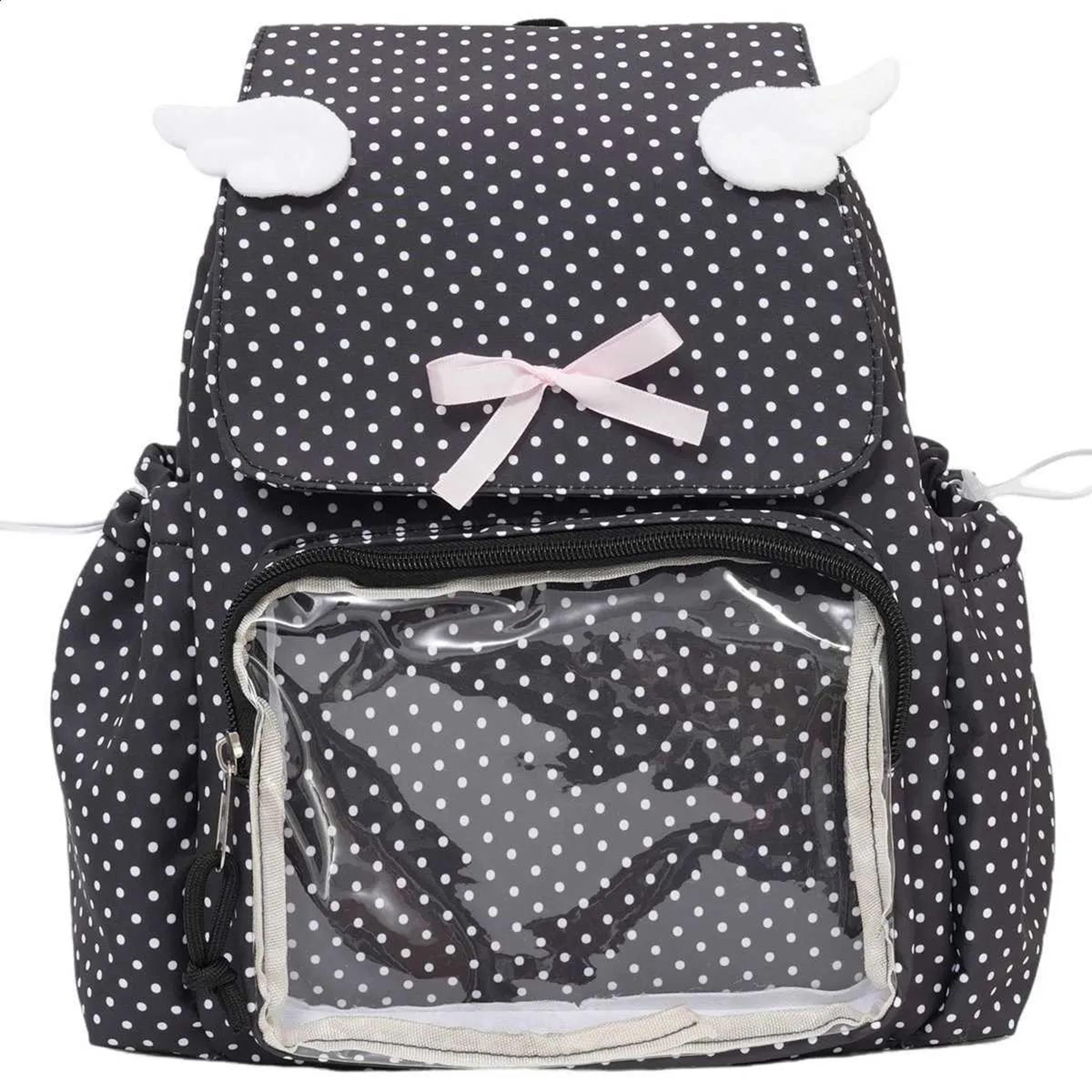Clear Window Ita Backpack For Girls With Polka Dot Design And Bow 2
