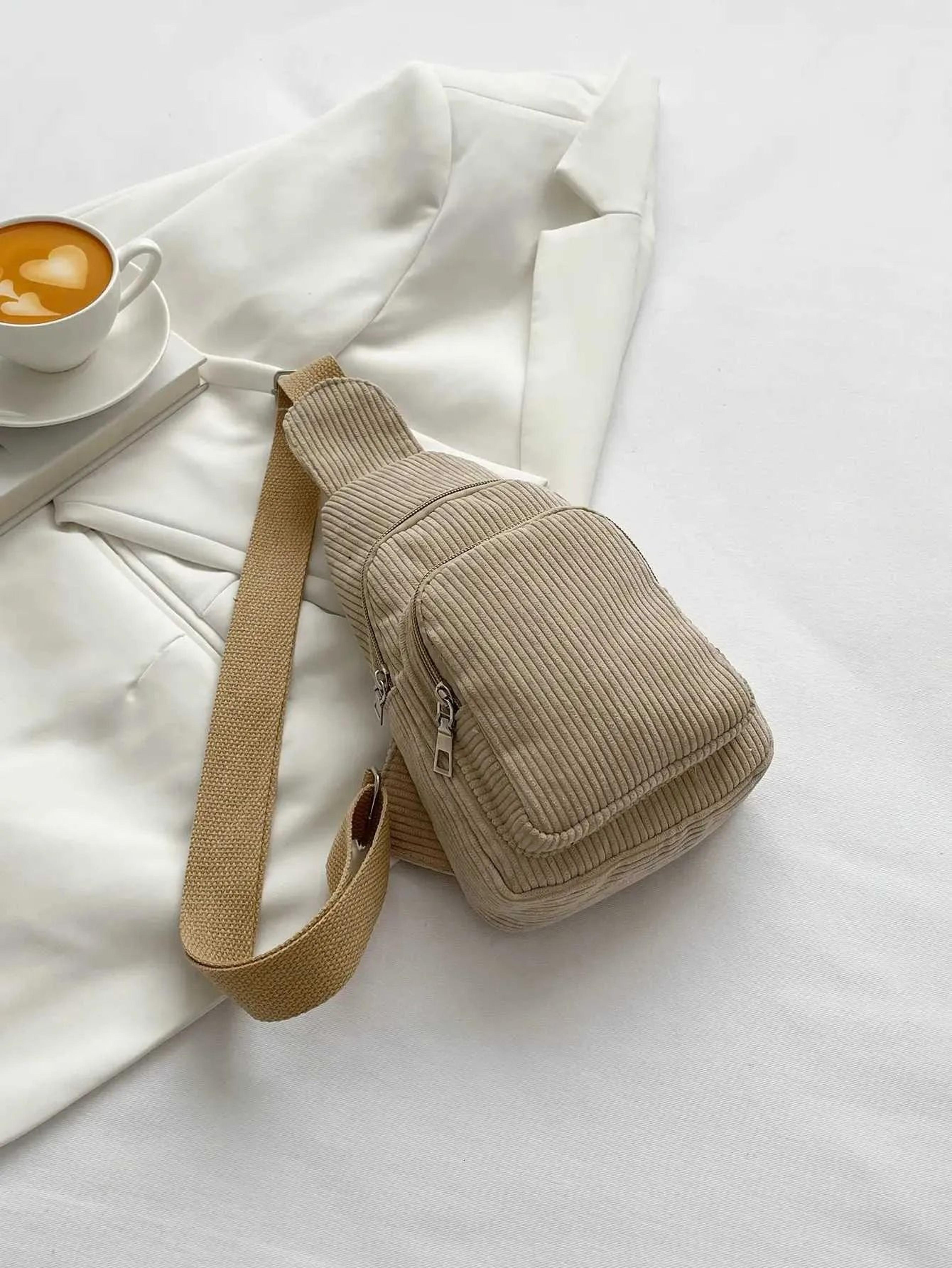 corduroy chest bag with multi-pocket crossbody sling design for travel and daily use