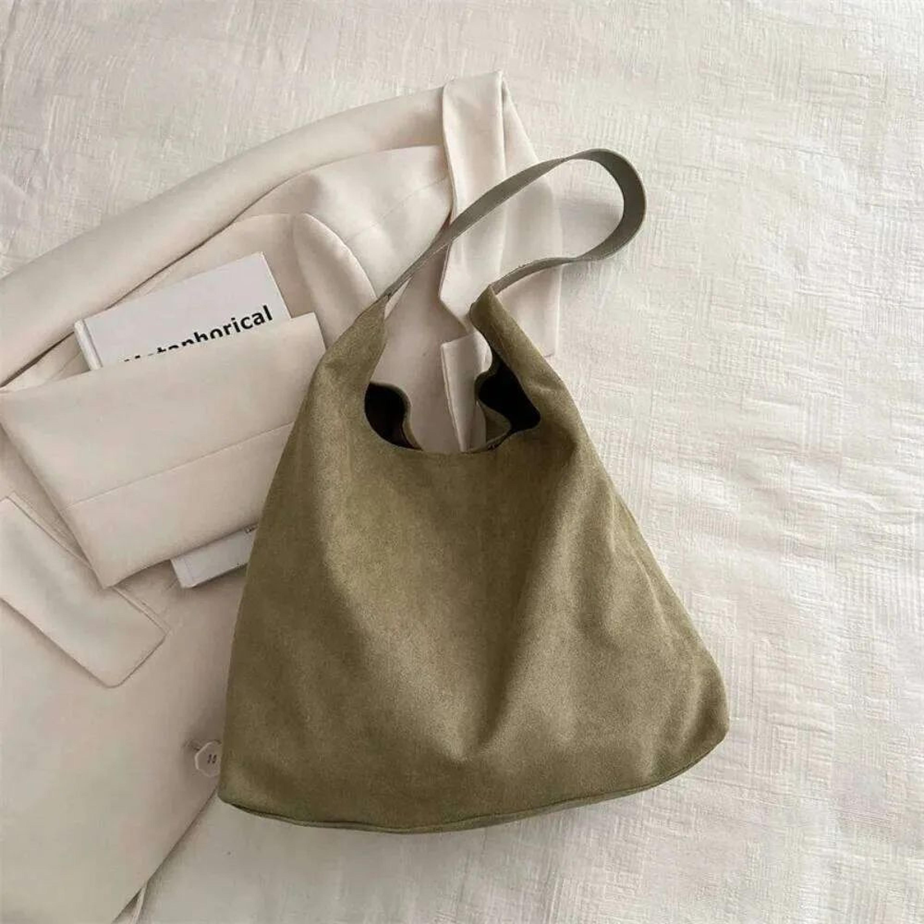 Vintage Suede Bucket Bag For Women Large Capacity Shoulder Purse 2