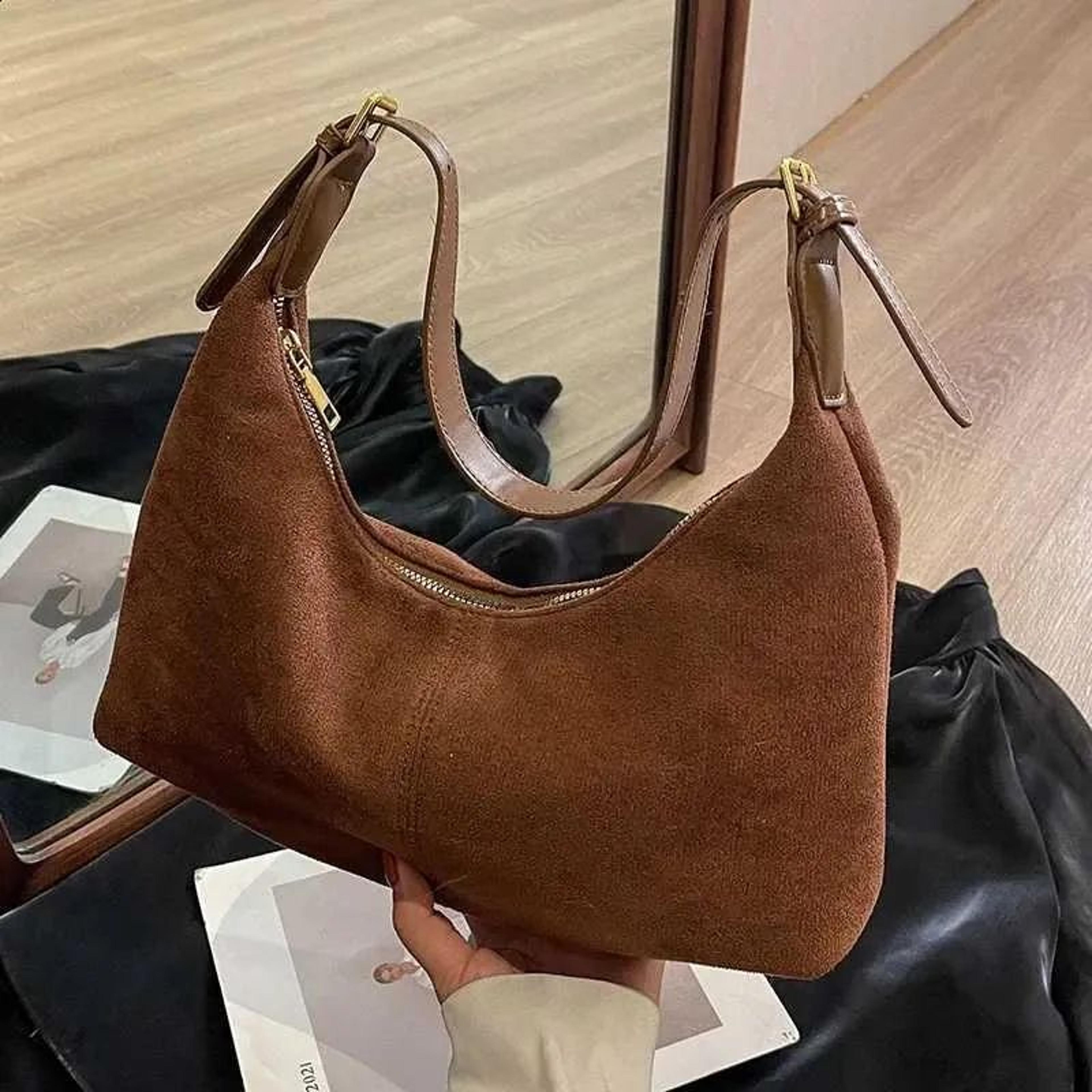 Women Velvet Crescent Hobo Shoulder Bag With Suede Strap 3
