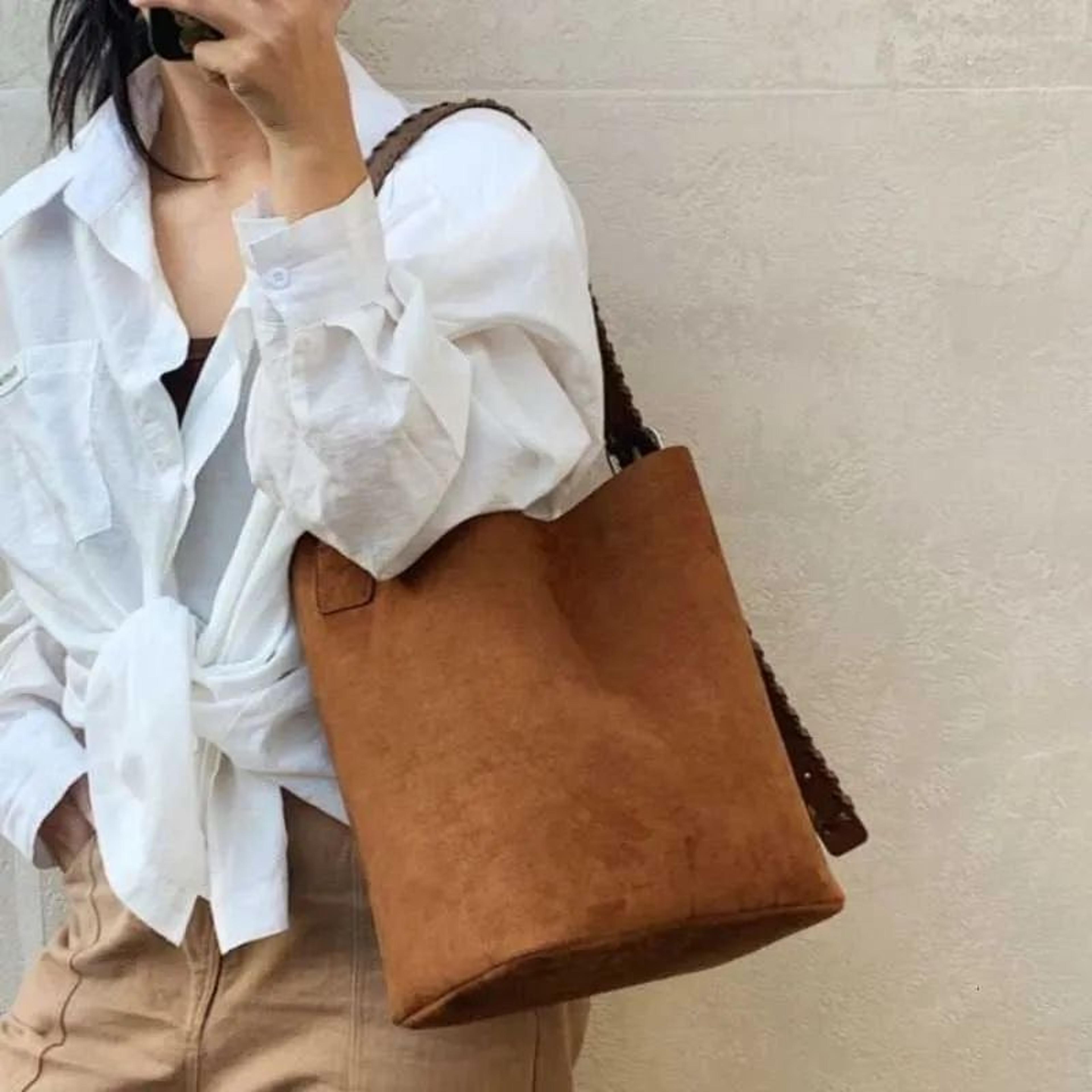Womens Large Capacity PU Suede Bucket Tote Shoulder Bag 3