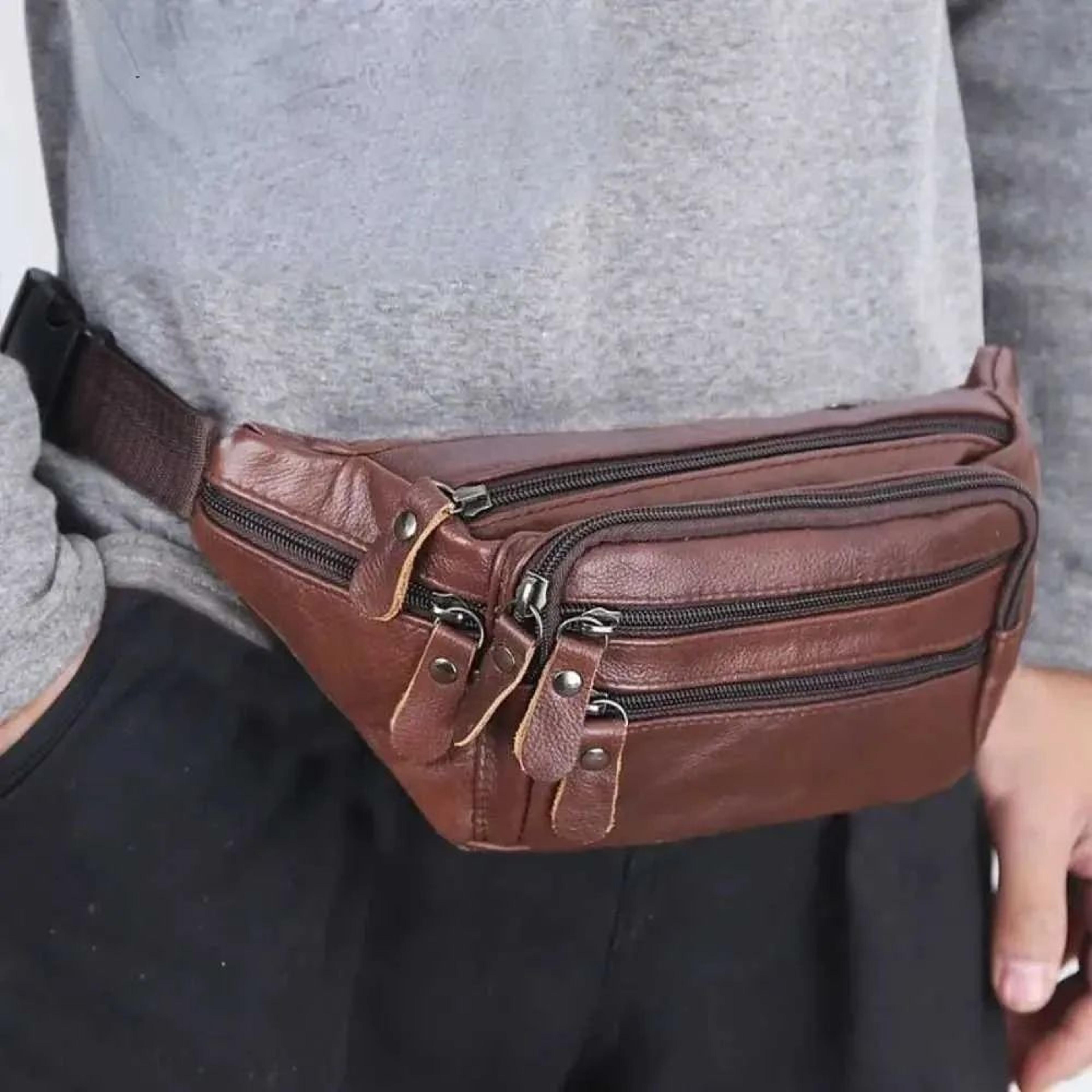 Mens PU Leather Waist Bag With MultiLayer Zippered Storage For Travel 2