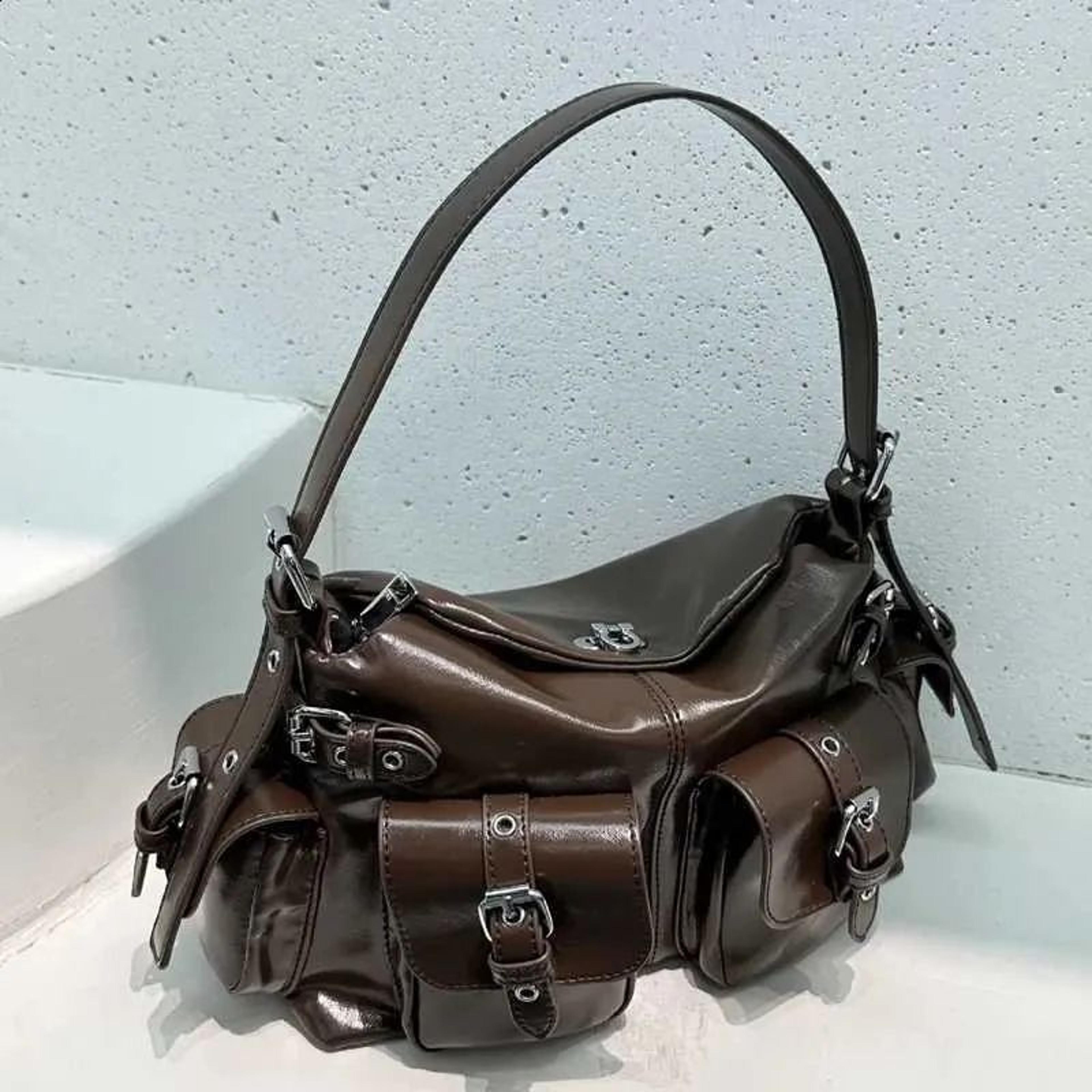 Womens Moto Biker Shoulder Bag With OilWaxed PU Leather And Multiple Pockets 4