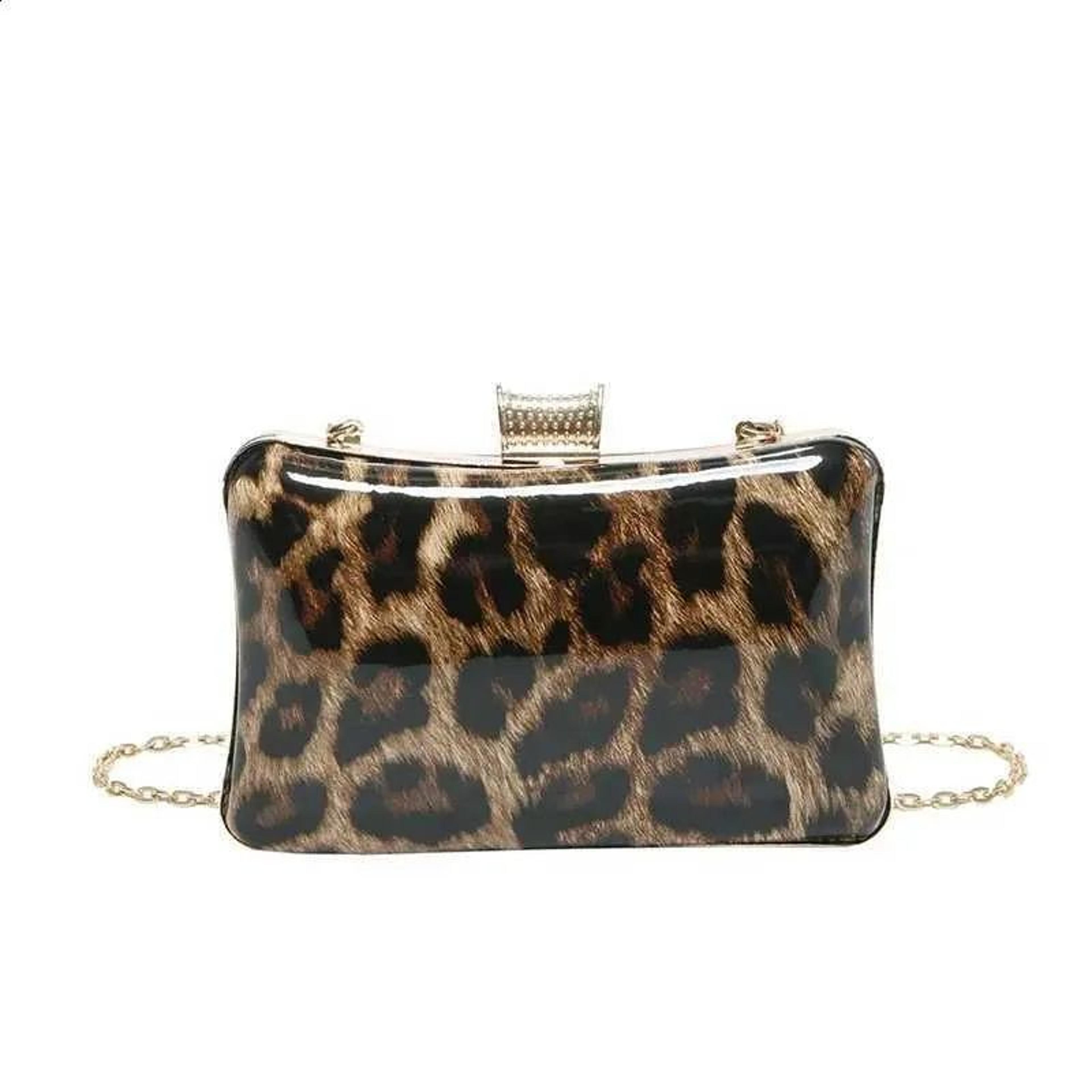 Leopard Print Metal Box Clutch Handbag With Chain Crossbody Strap 3