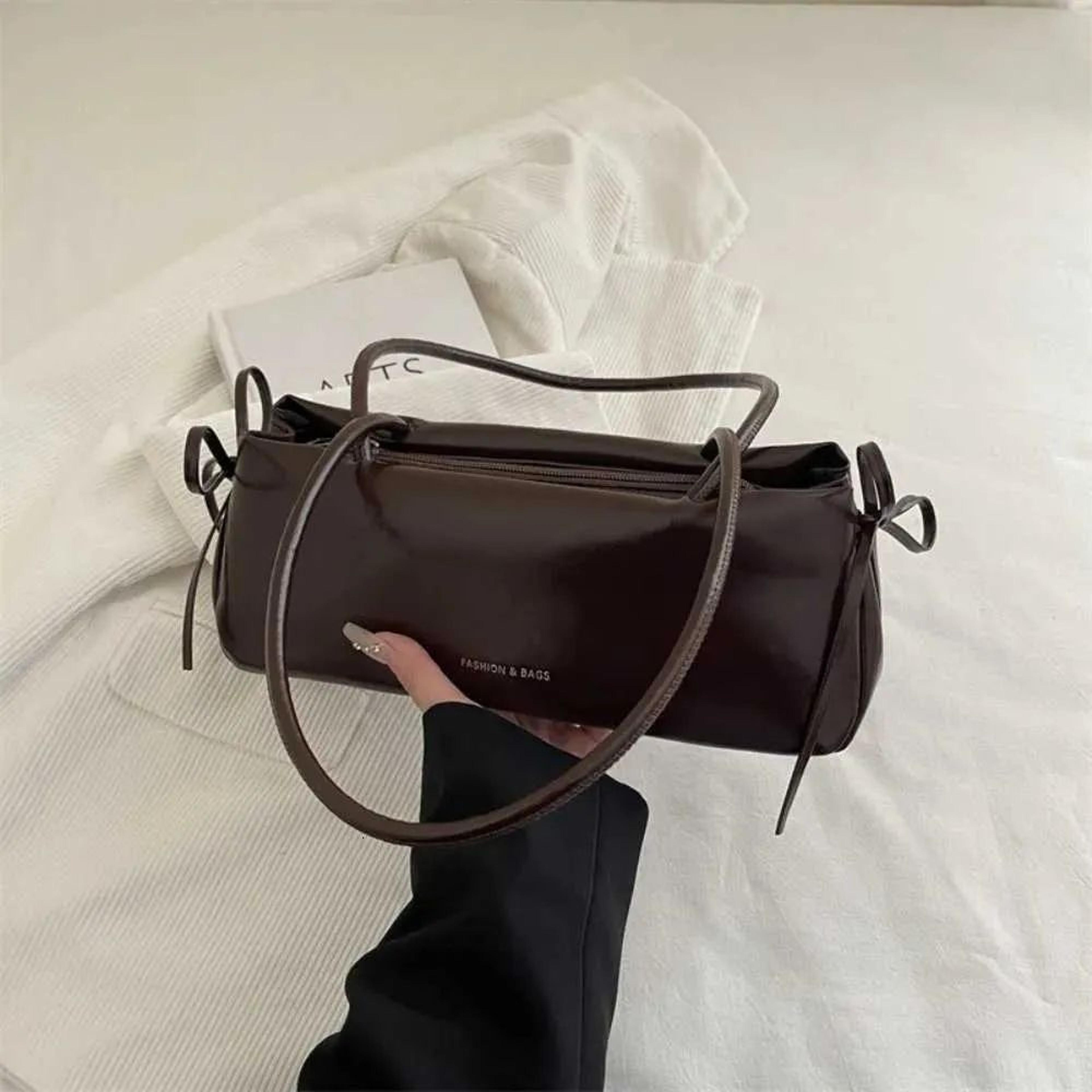 Womens Solid Color Polyester Shoulder Bag With Knot Detail 2