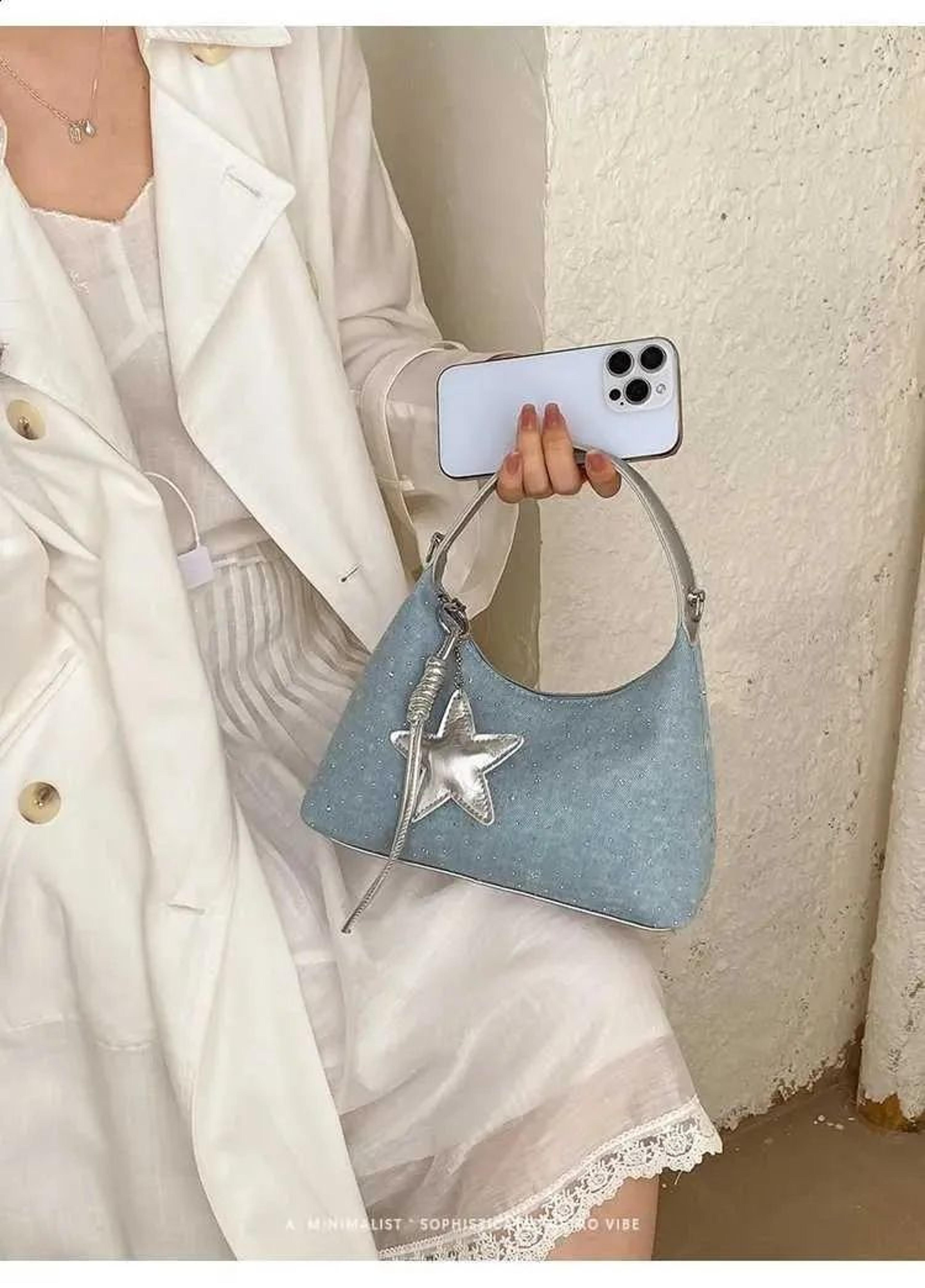 Women Denim Patchwork Crossbody Handbag With Diamond Pattern PU Leather 1