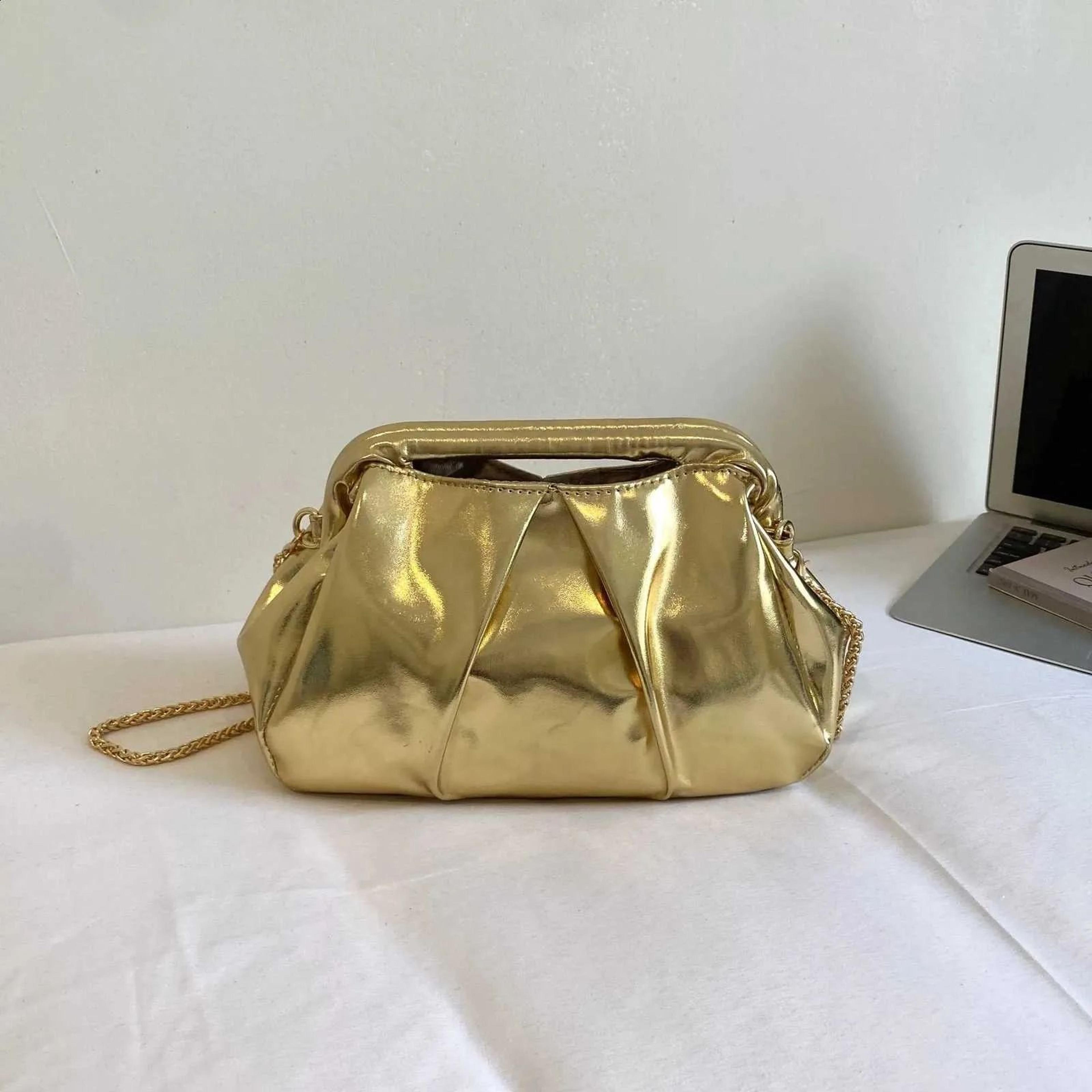 womens pleated leather evening clutch purse with adjustable chain strap