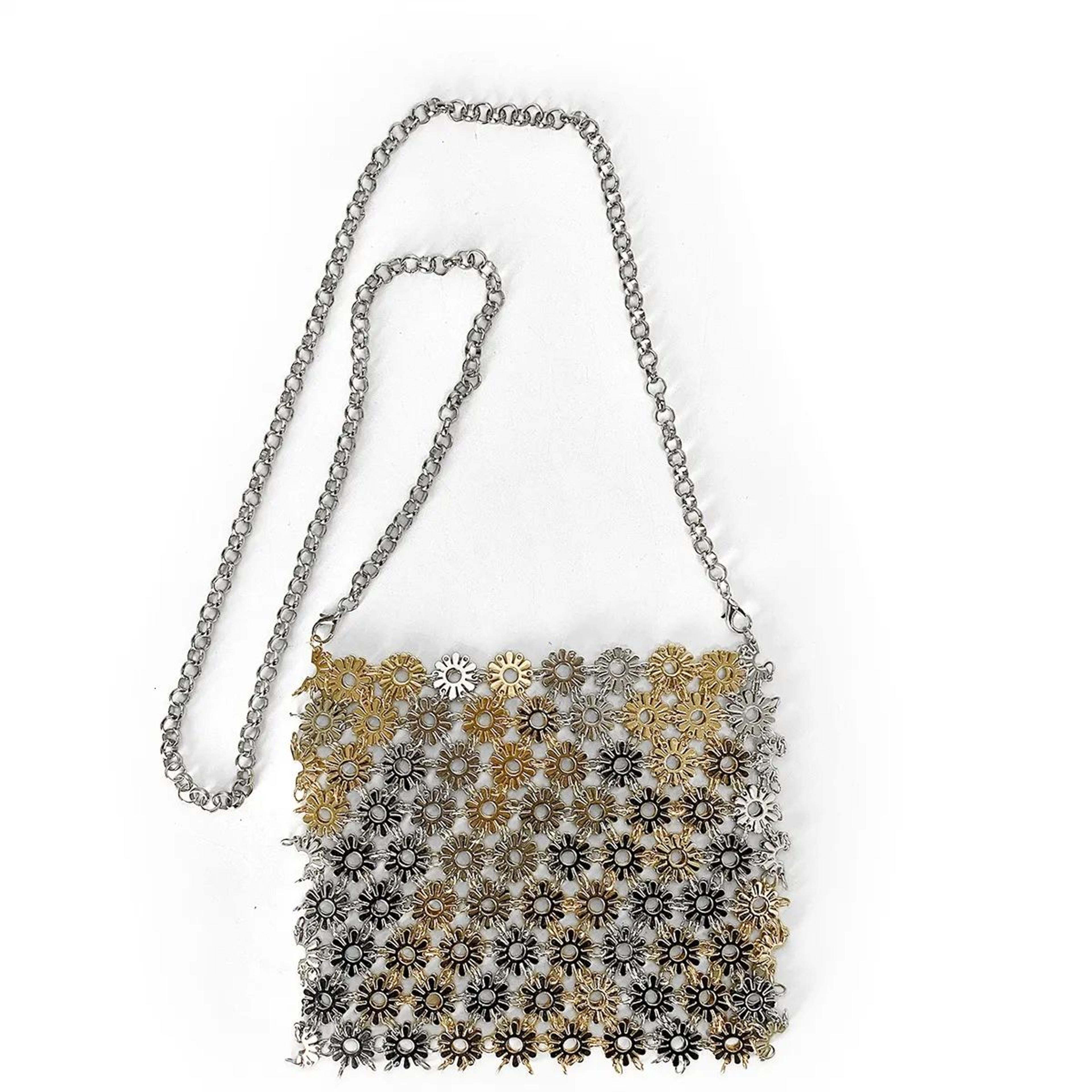 Women Shiny Beaded Evening Bag With Chain Crossbody Strap 2