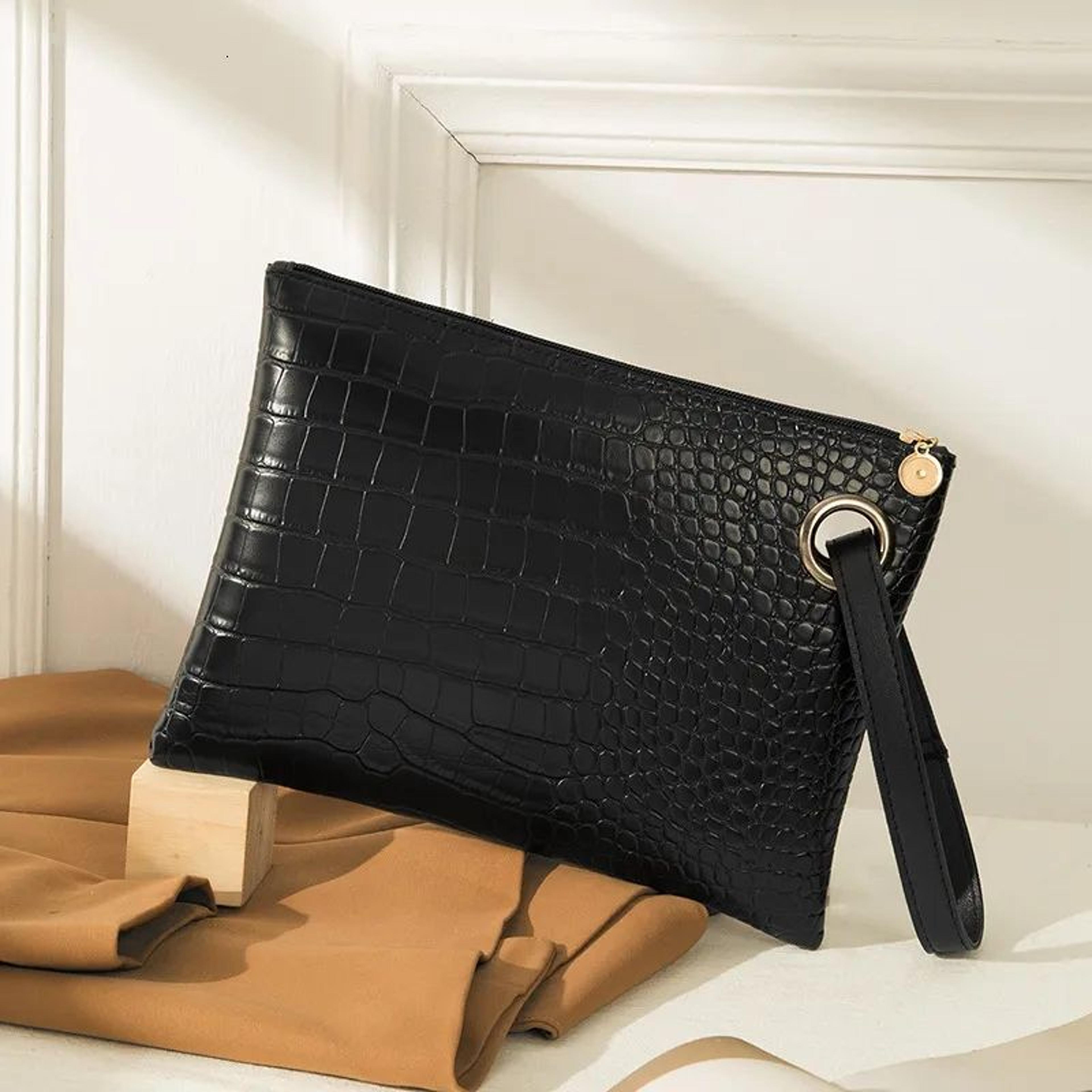 women pu leather envelope clutch bag large capacity zipper wristlet handbag