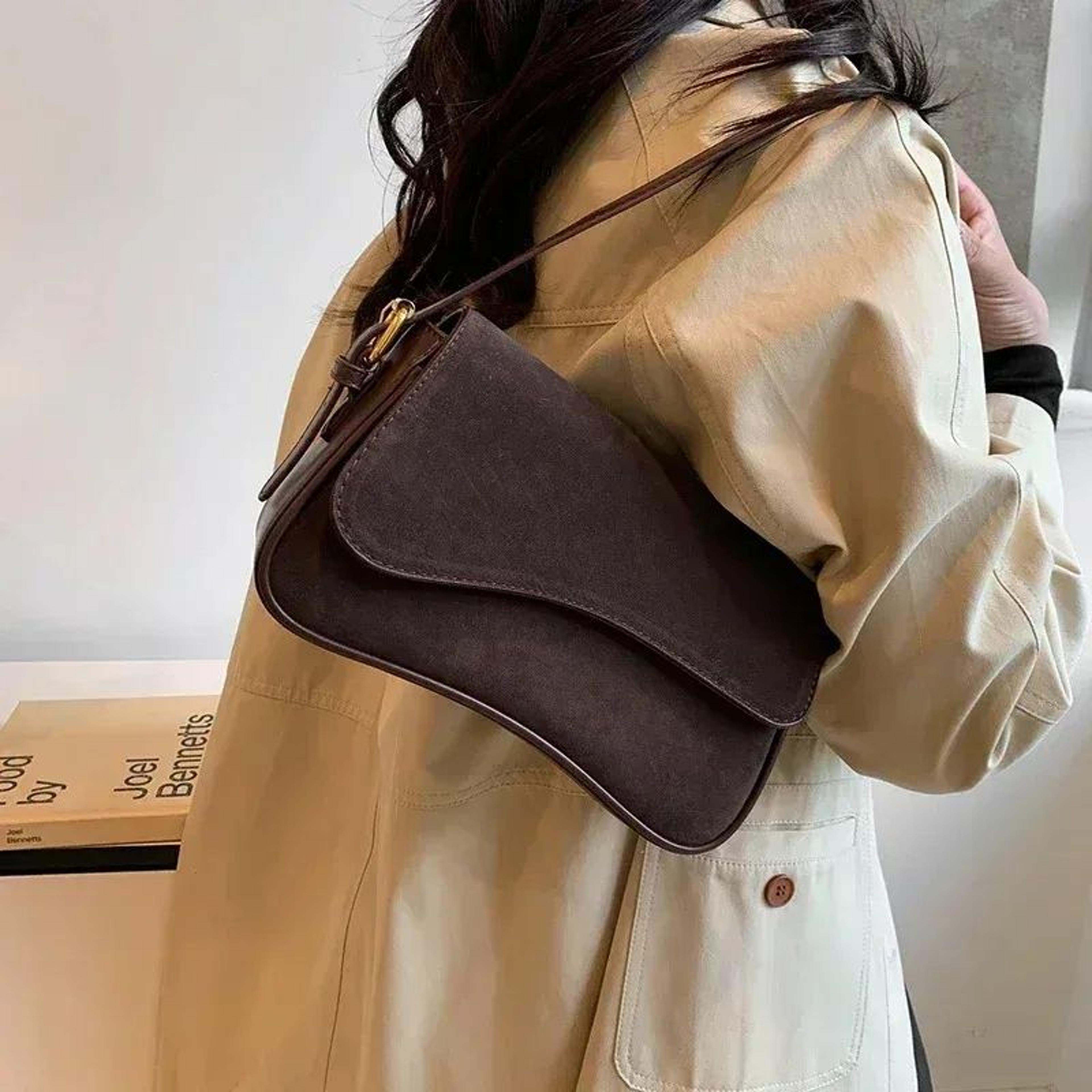 Velvet Buckle Shoulder Bag Soft Solid Color Crossbody Handbag 4