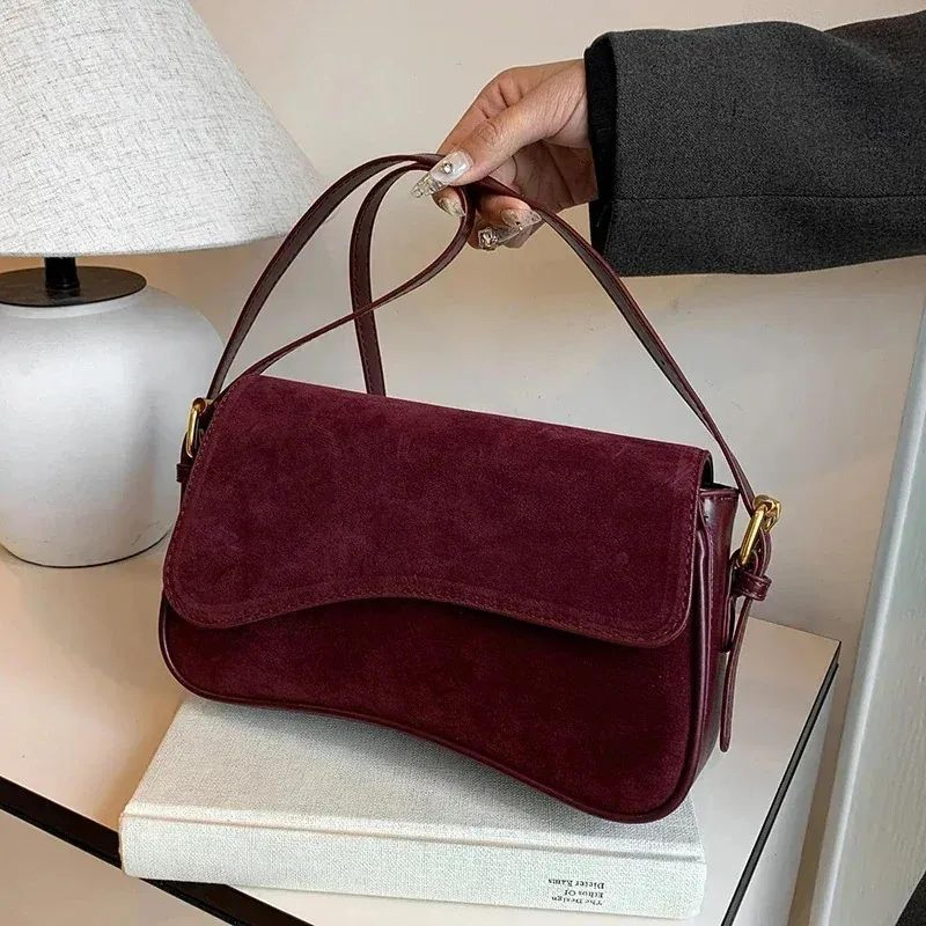 Velvet Buckle Shoulder Bag Soft Solid Color Crossbody Handbag 2