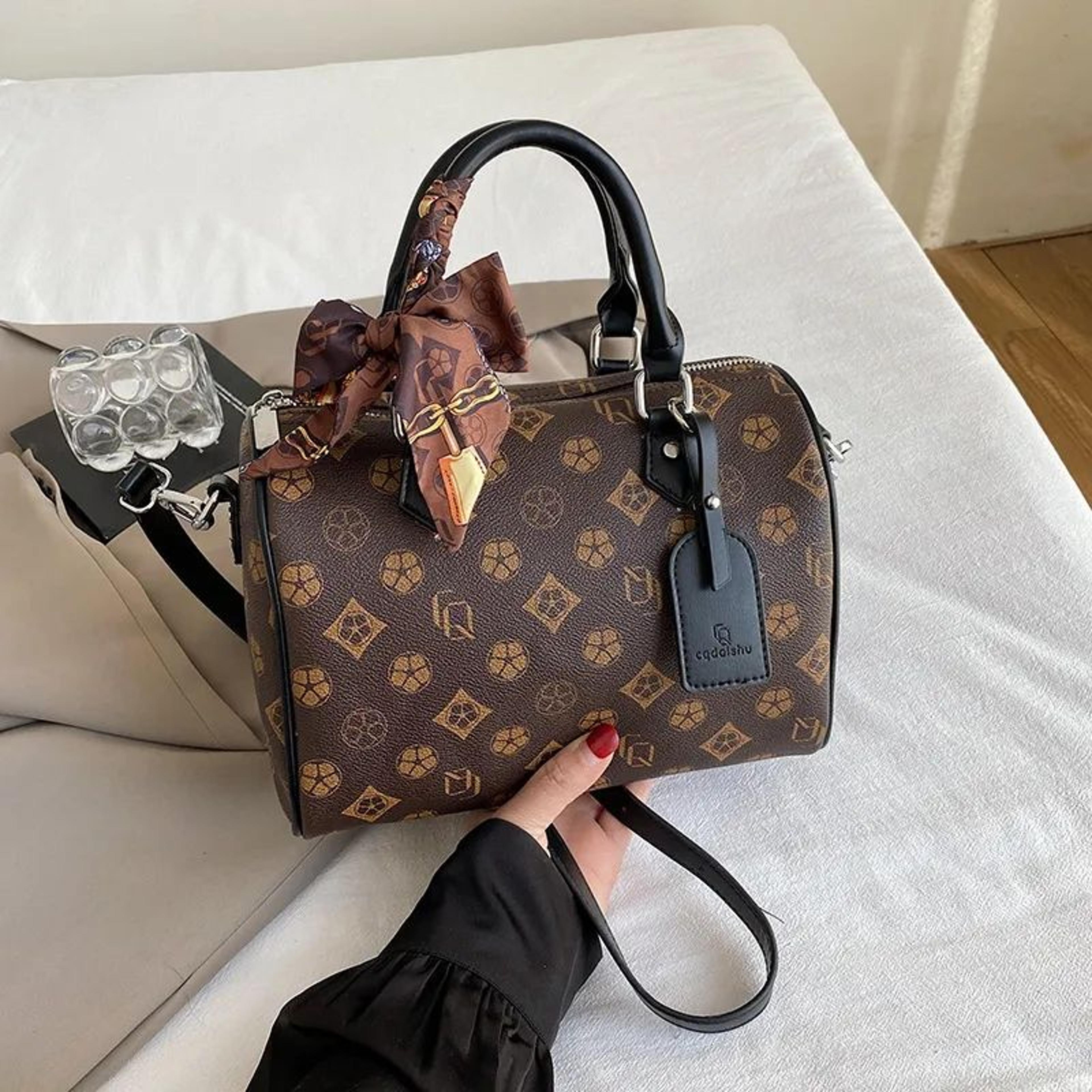 vintage pu leather boston shoulder bag for women with patchwork design