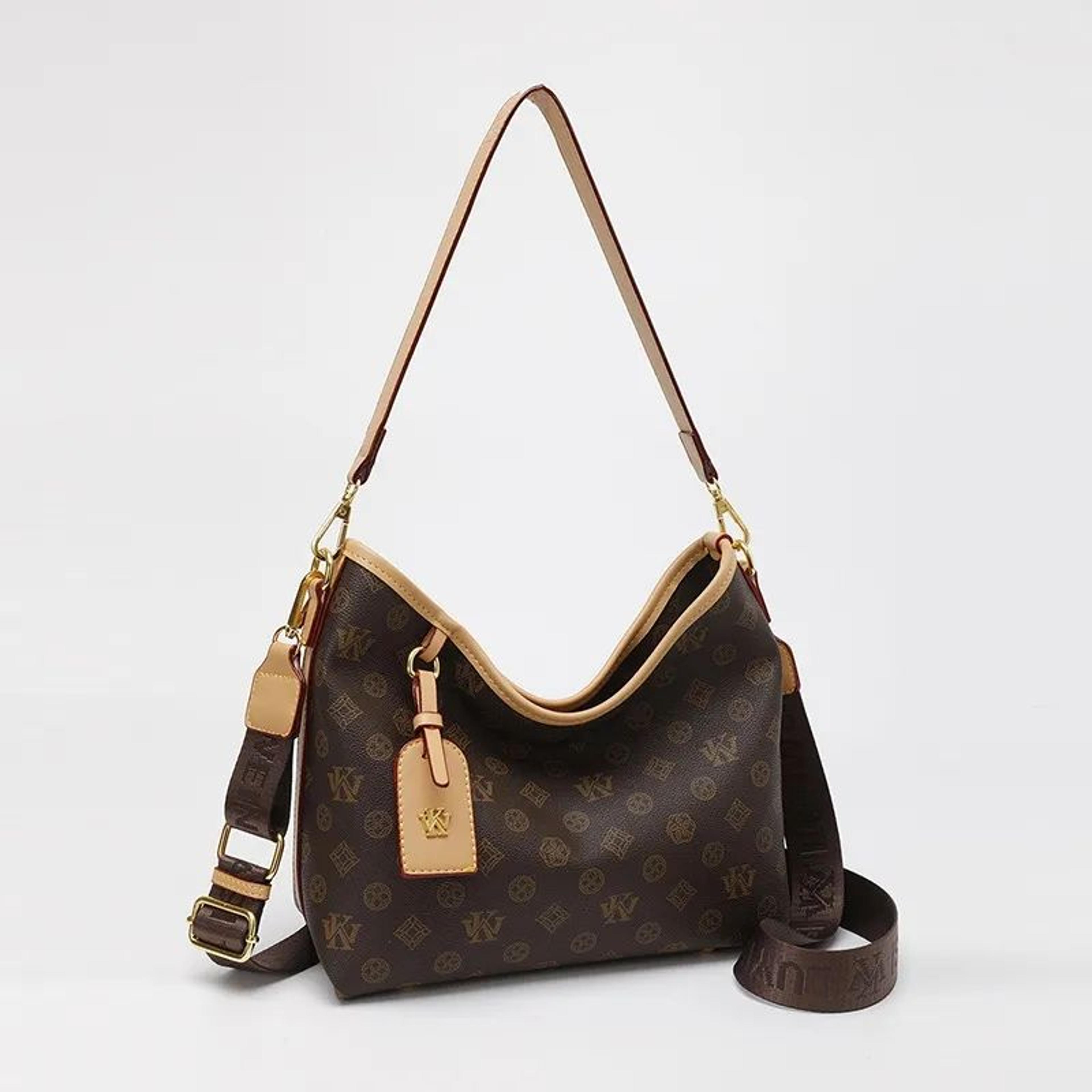 Vintage Monogram Hobo Bag For Women With Adjustable Wide Crossbody Strap 1