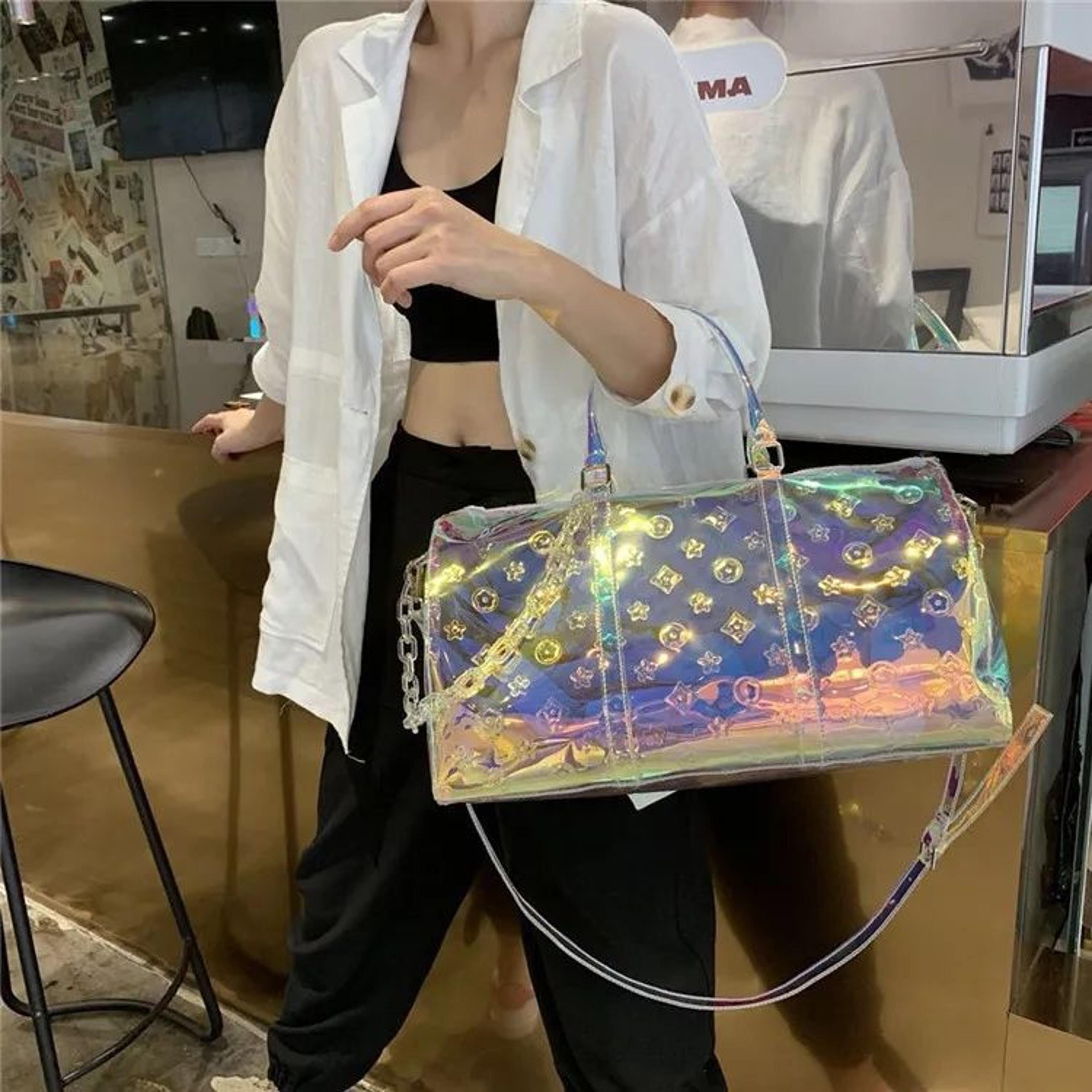 transparent colorful pvc shoulder tote bag with dry and wet separation