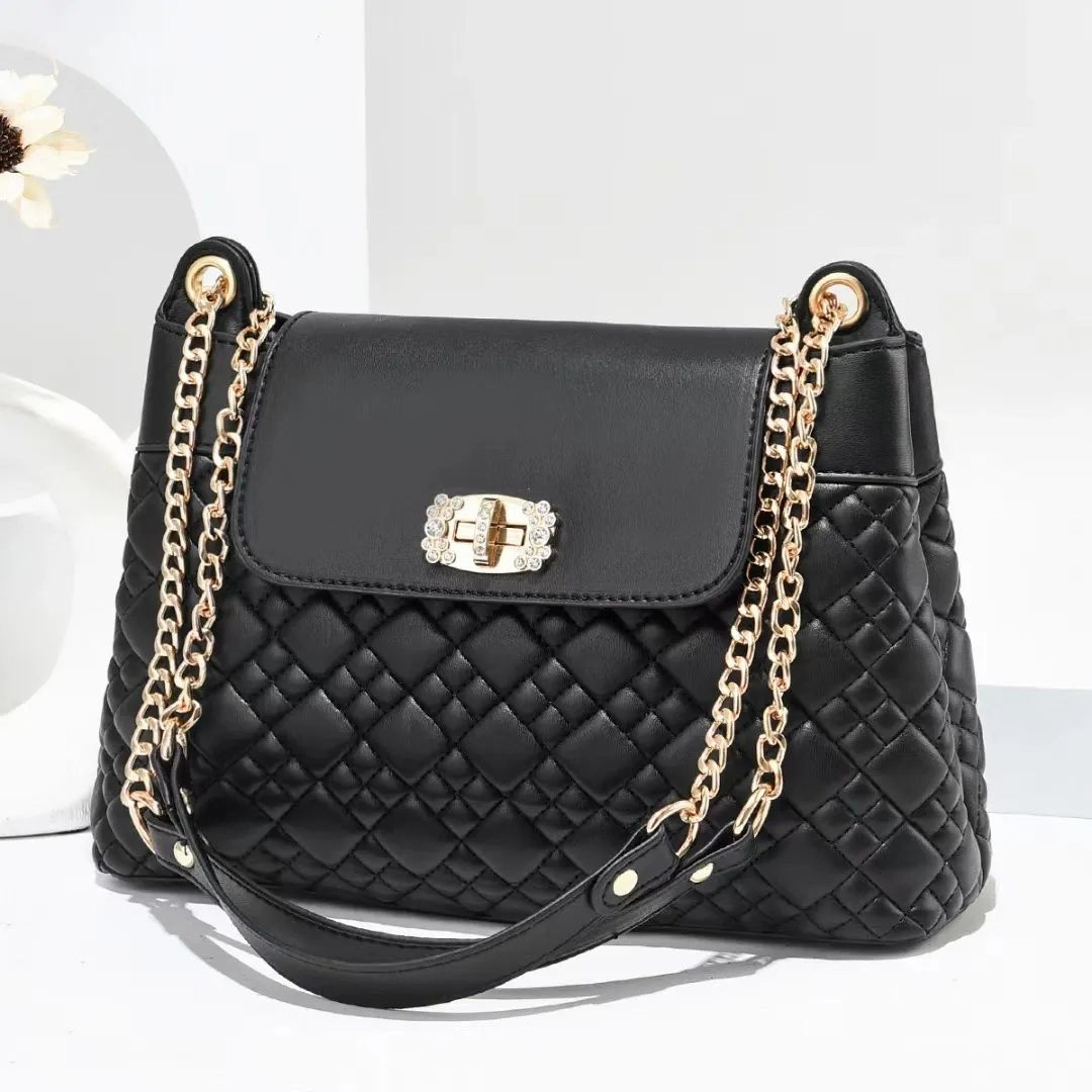 Womens Quilted Shoulder Bag Lightweight PU Crossbody Handbag 1